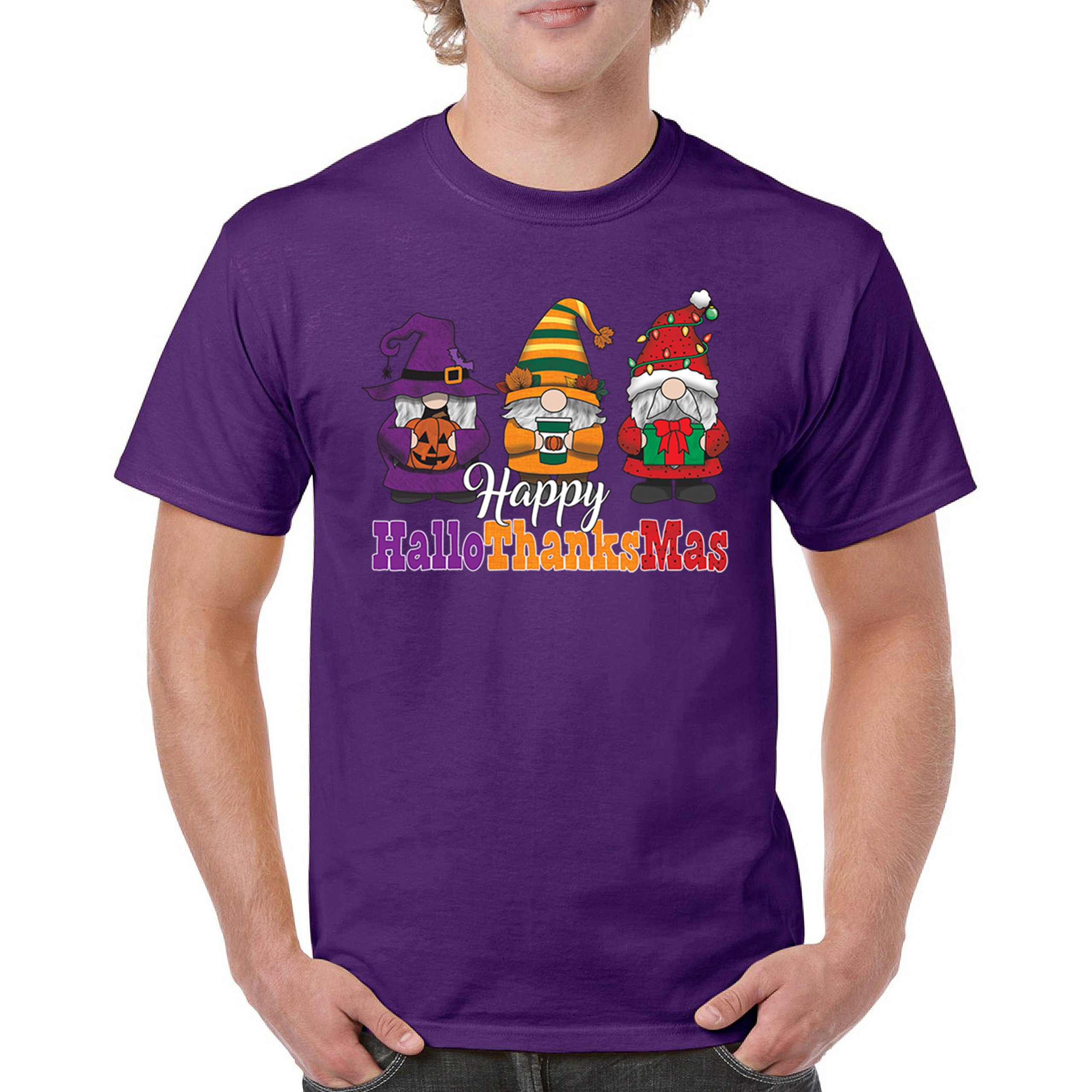 HallowThanksMas T-shirt Gnomes Halloween Thanksgiving Christmas Men's Tee - Picture 30 of 113
