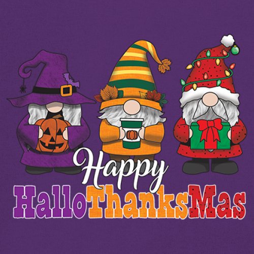 HallowThanksMas T-shirt Gnomes Halloween Thanksgiving Christmas Men's Tee - Picture 32 of 113