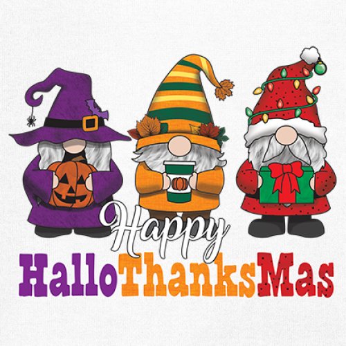 HallowThanksMas T-shirt Gnomes Halloween Thanksgiving Christmas Men's Tee - Picture 46 of 113