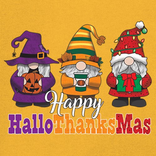 HallowThanksMas T-shirt Gnomes Halloween Thanksgiving Christmas Men's Tee - Picture 109 of 113