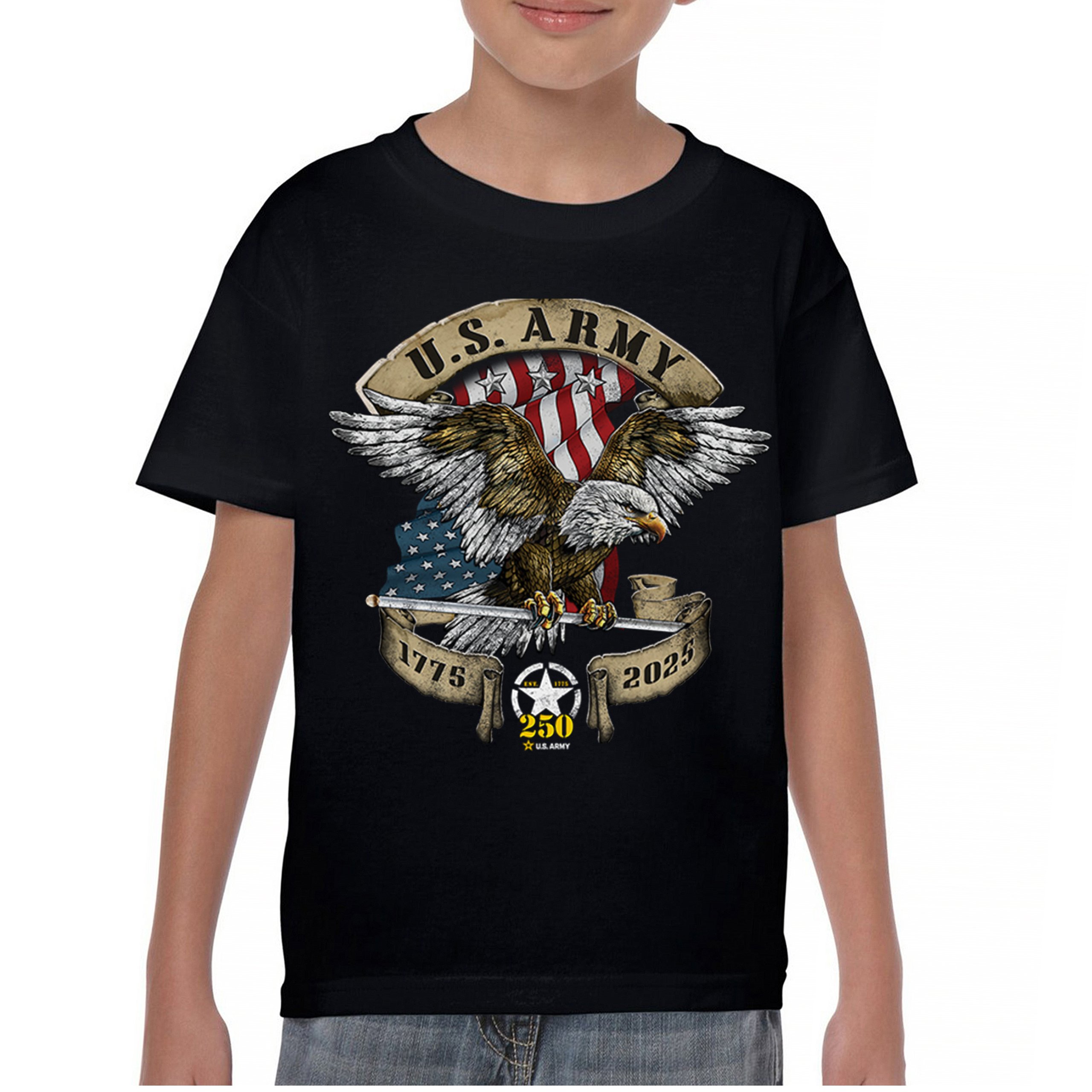 US Army Eagle Youth T-shirt 250 Anniversary American Veteran DD 214 Kids - Picture 2 of 43