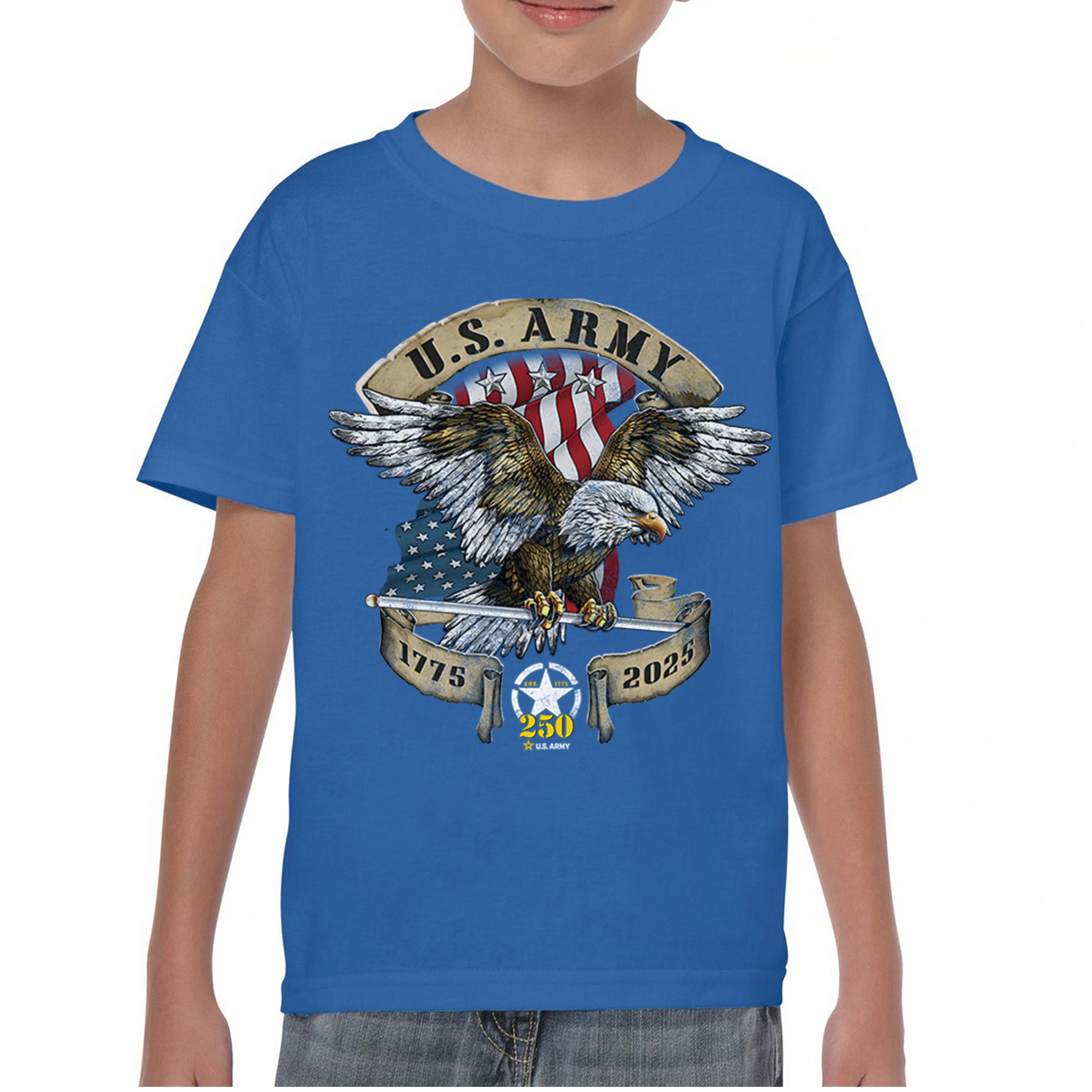 US Army Eagle Youth T-shirt 250 Anniversary American Veteran DD 214 Kids - Picture 30 of 43