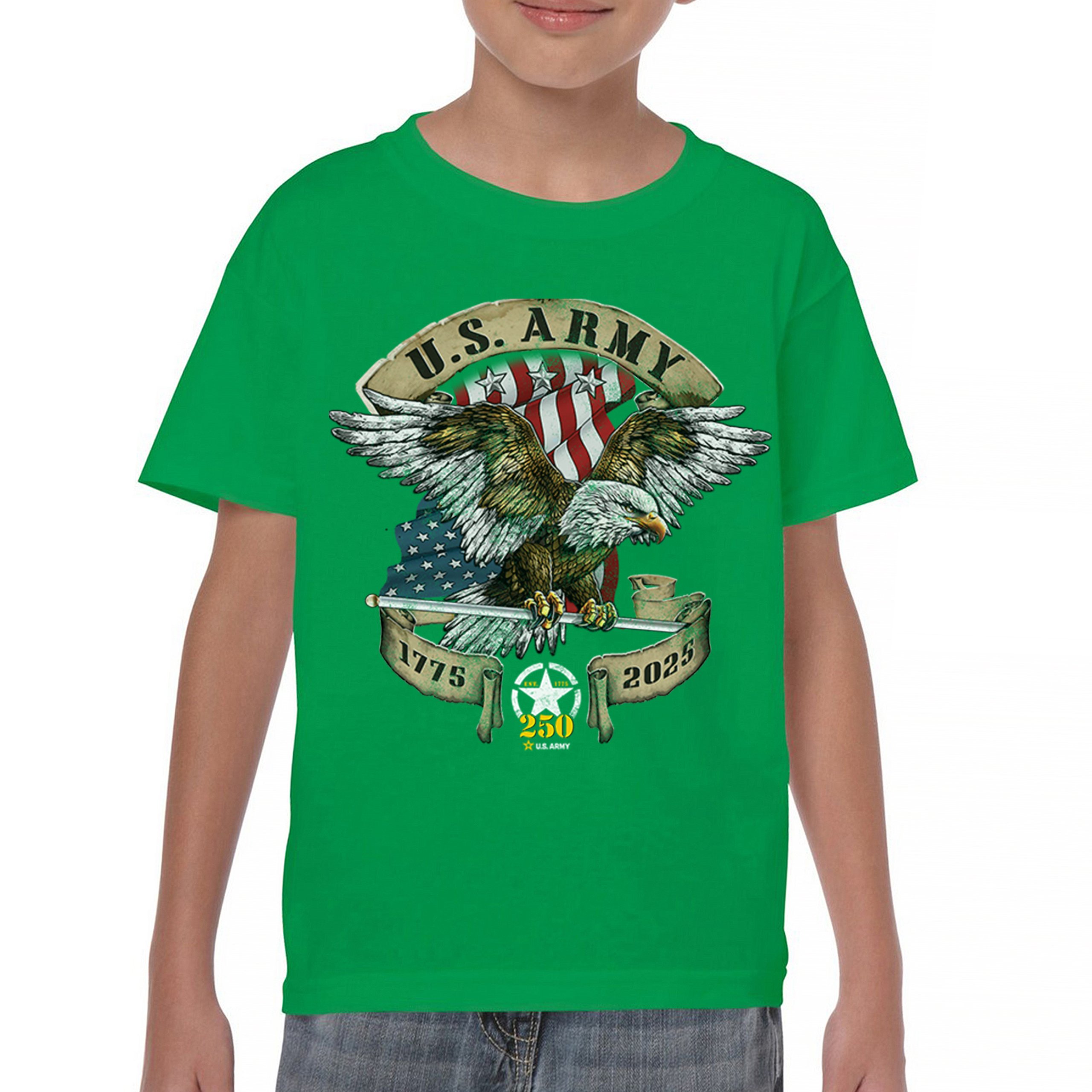 US Army Eagle Youth T-shirt 250 Anniversary American Veteran DD 214 Kids - Picture 23 of 43