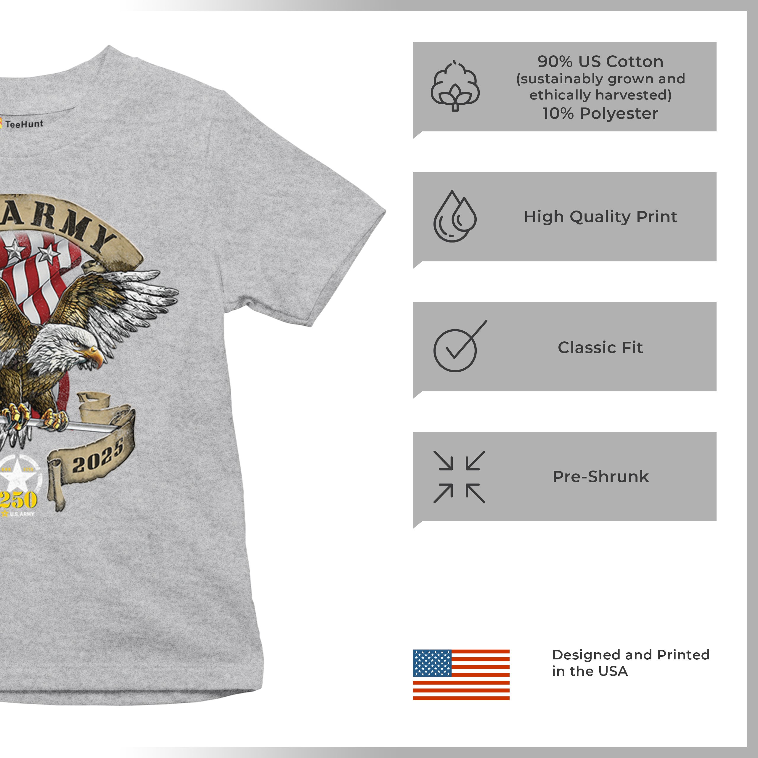 US Army Eagle Youth T-shirt 250 Anniversary American Veteran DD 214 Kids - Picture 14 of 43