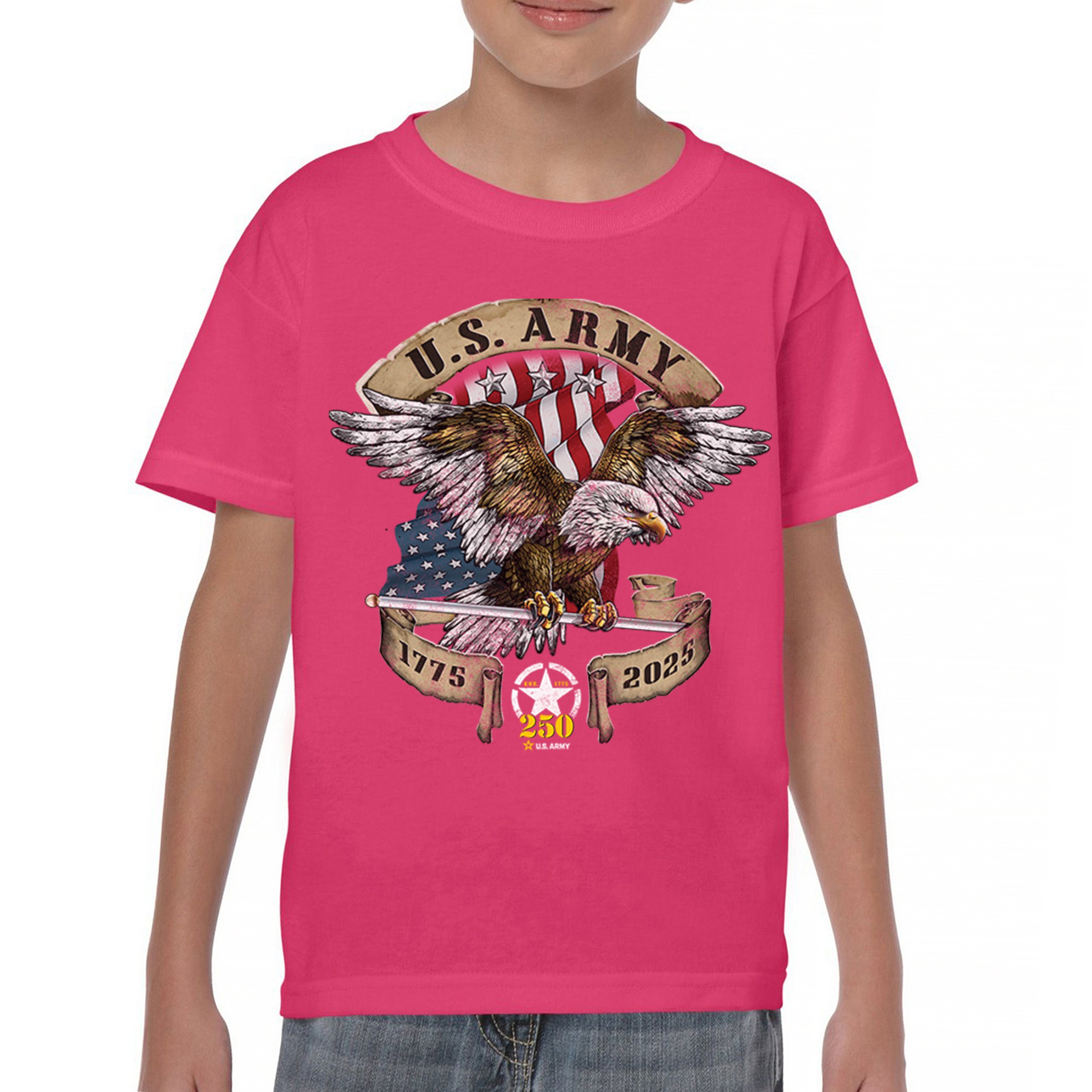 US Army Eagle Youth T-shirt 250 Anniversary American Veteran DD 214 Kids - Picture 37 of 43