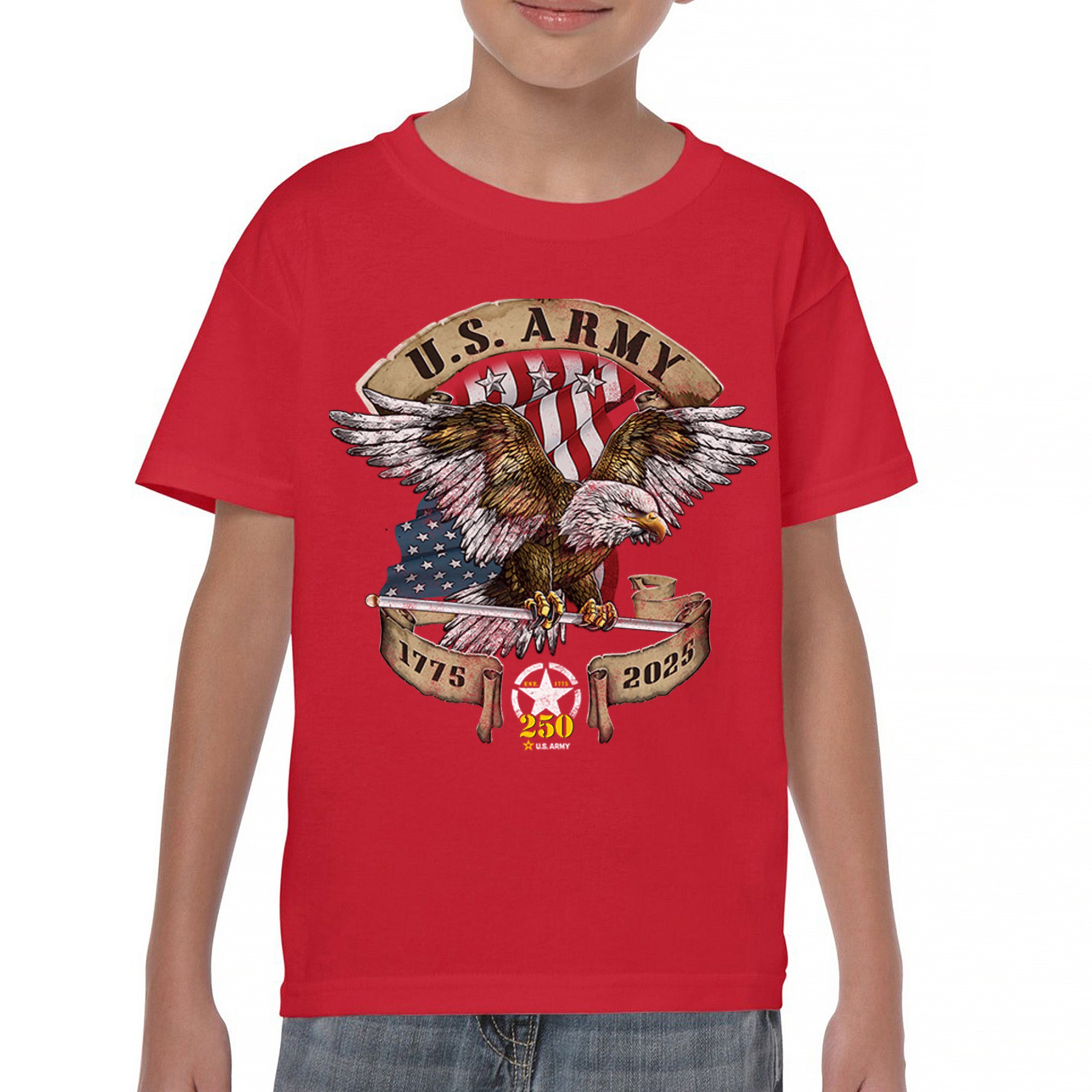 US Army Eagle Youth T-shirt 250 Anniversary American Veteran DD 214 Kids - Picture 16 of 43