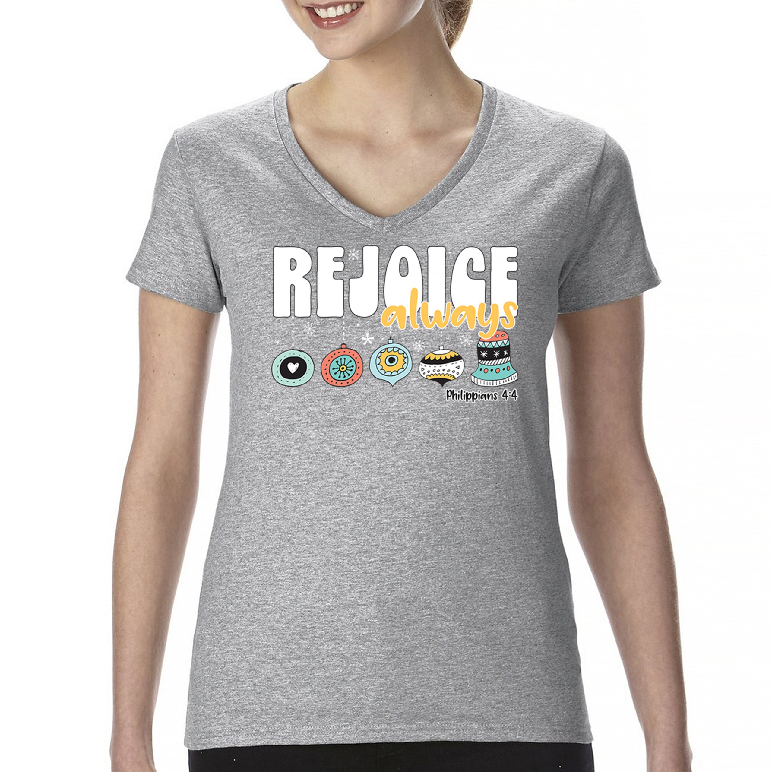 Rejoice Always Philippians 4:4 Women's V-Neck T-shirt Christmas Christian Tee