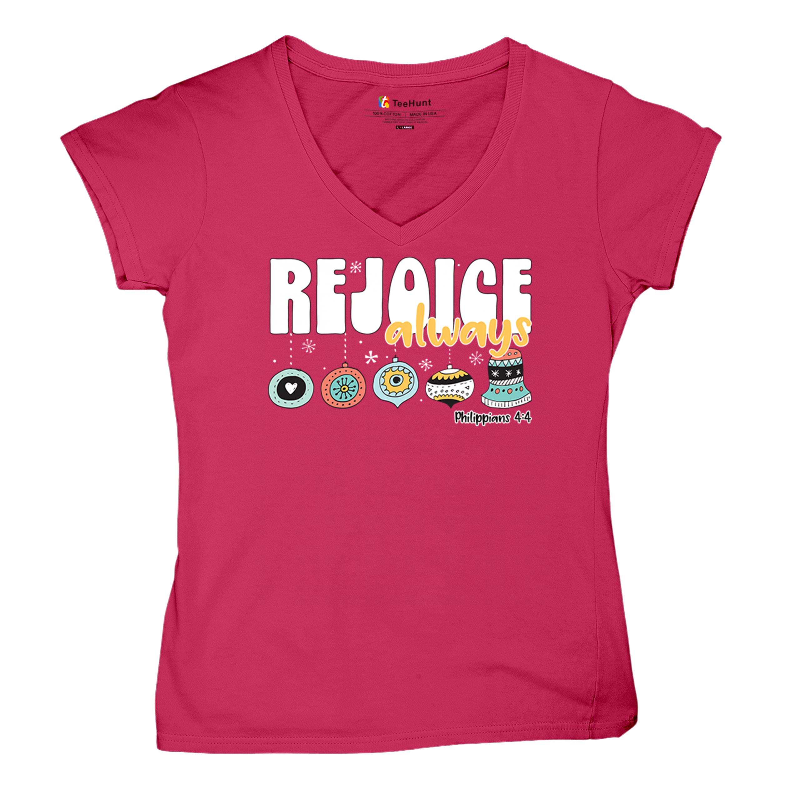 Rejoice Always Philippians 4:4 Women's V-Neck T-shirt Christmas Christian Tee