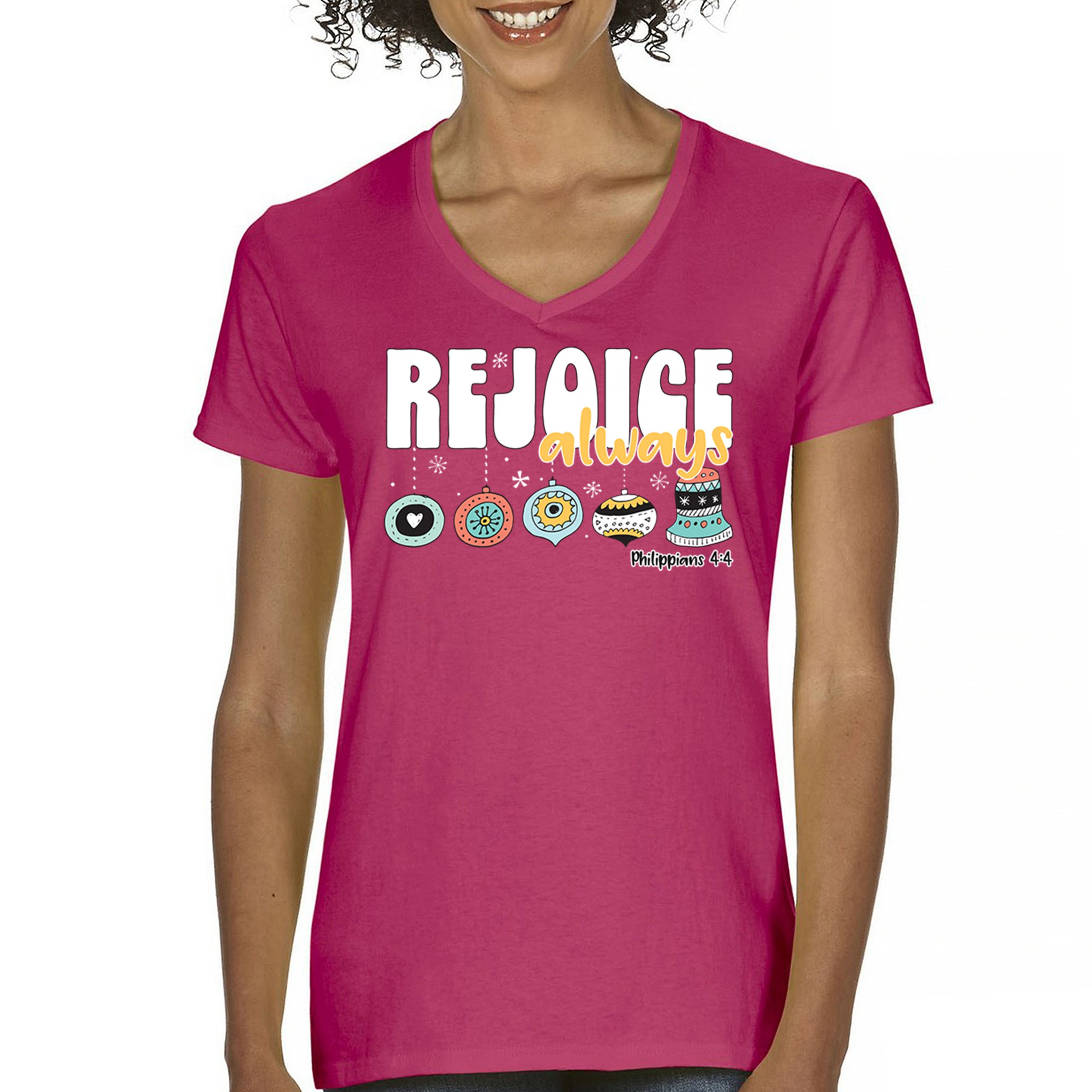 Rejoice Always Philippians 4:4 Women's V-Neck T-shirt Christmas Christian Tee