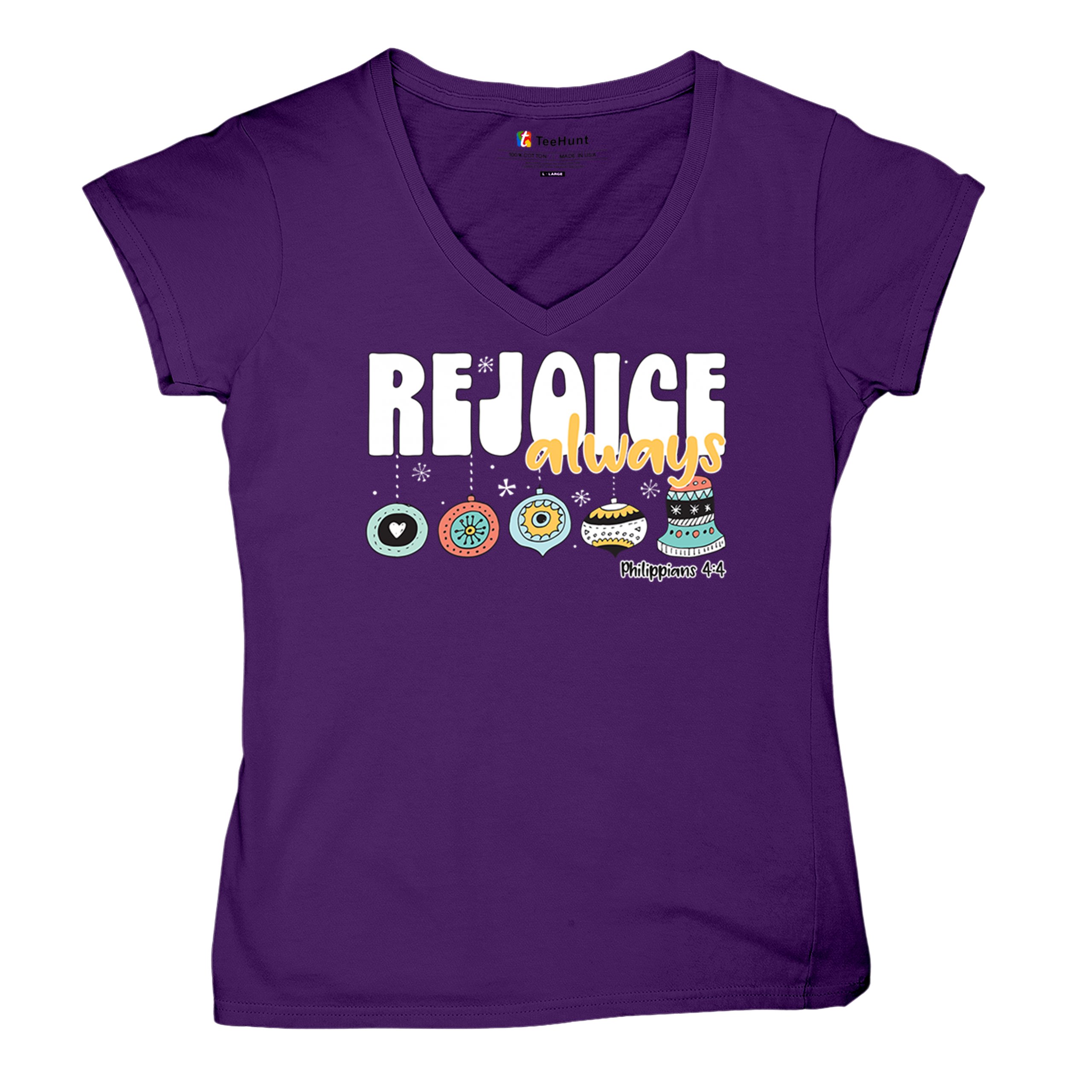 Rejoice Always Philippians 4:4 Women's V-Neck T-shirt Christmas Christian Tee