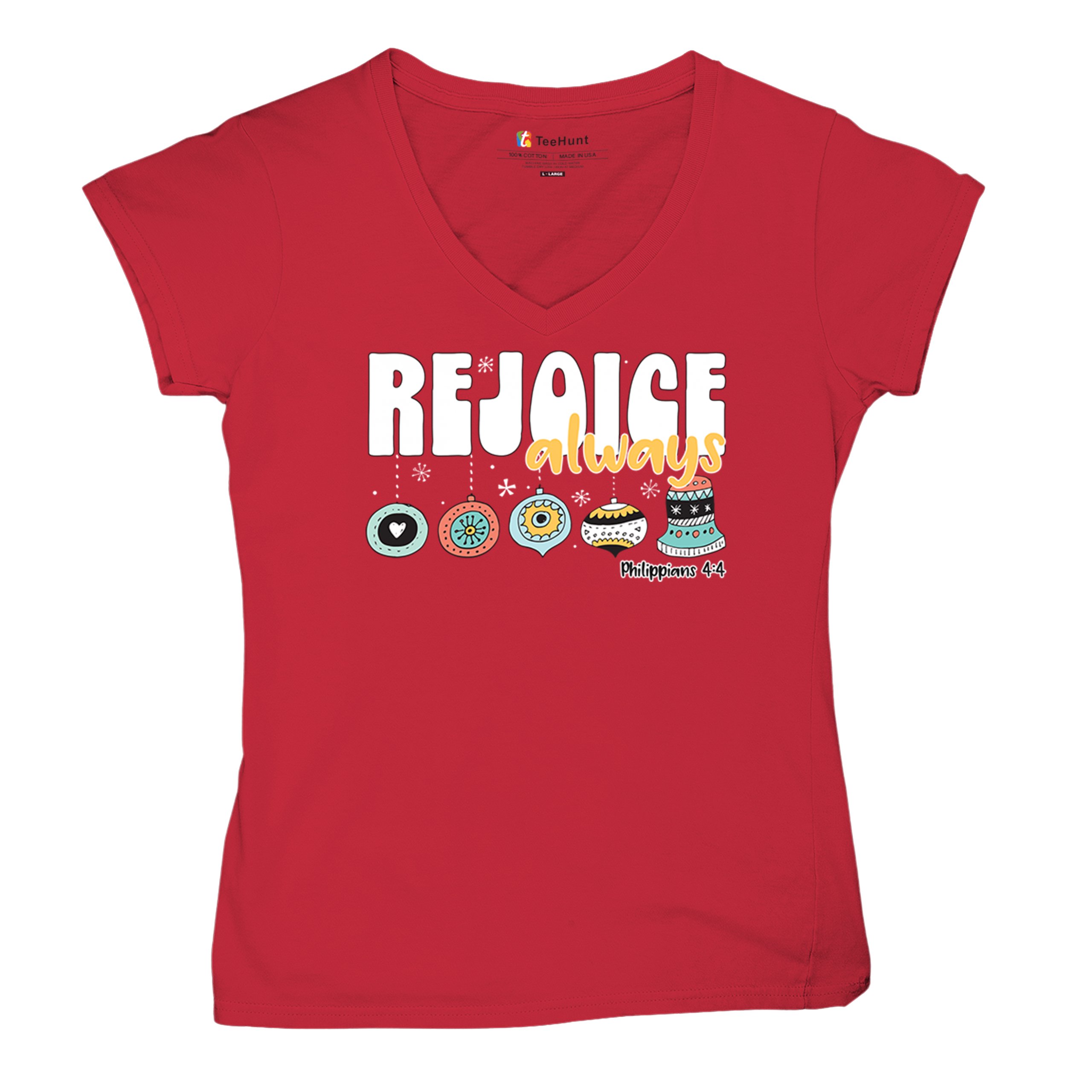 Rejoice Always Philippians 4:4 Women's V-Neck T-shirt Christmas Christian Tee