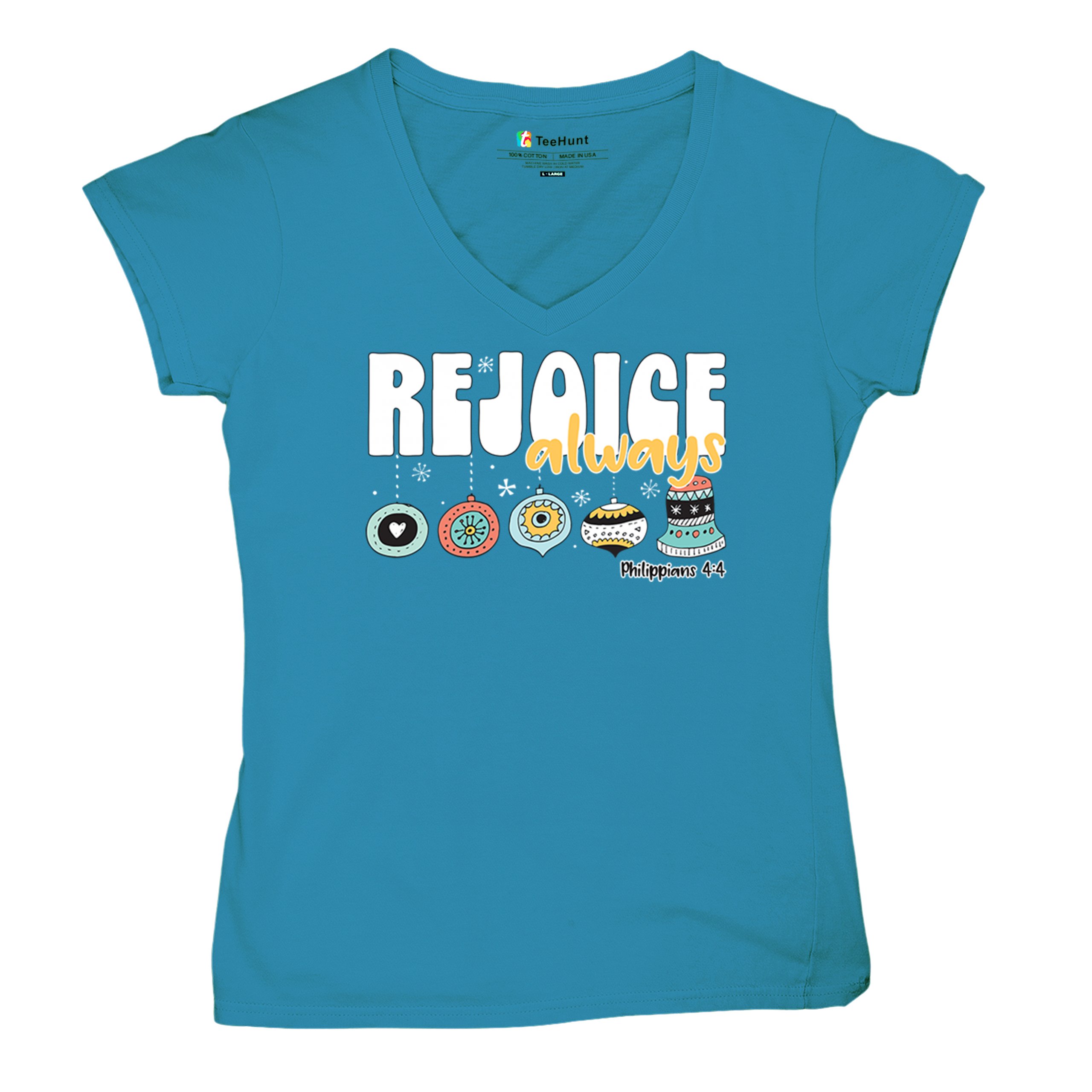 Rejoice Always Philippians 4:4 Women's V-Neck T-shirt Christmas Christian Tee