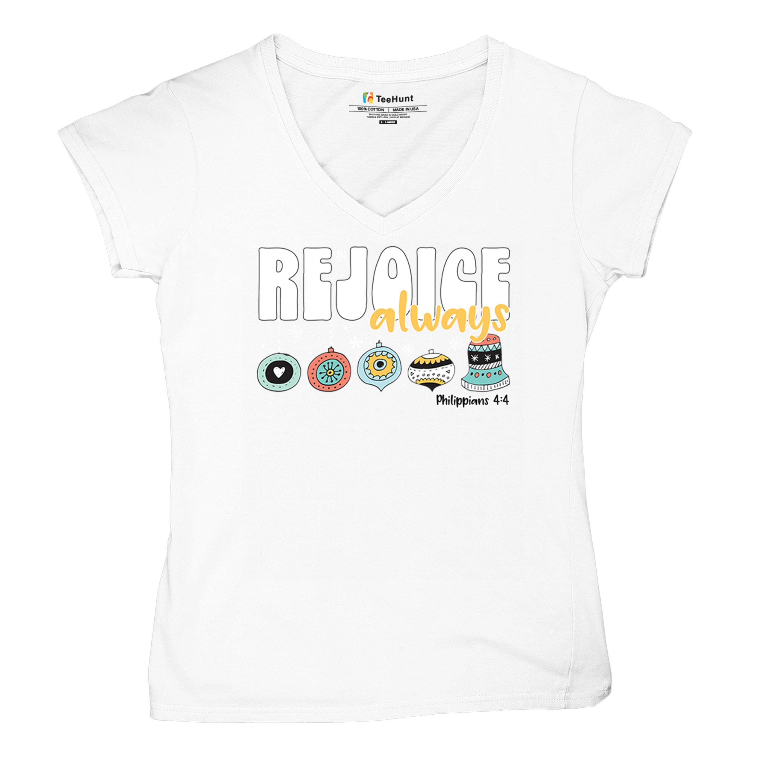 Rejoice Always Philippians 4:4 Women's V-Neck T-shirt Christmas Christian Tee