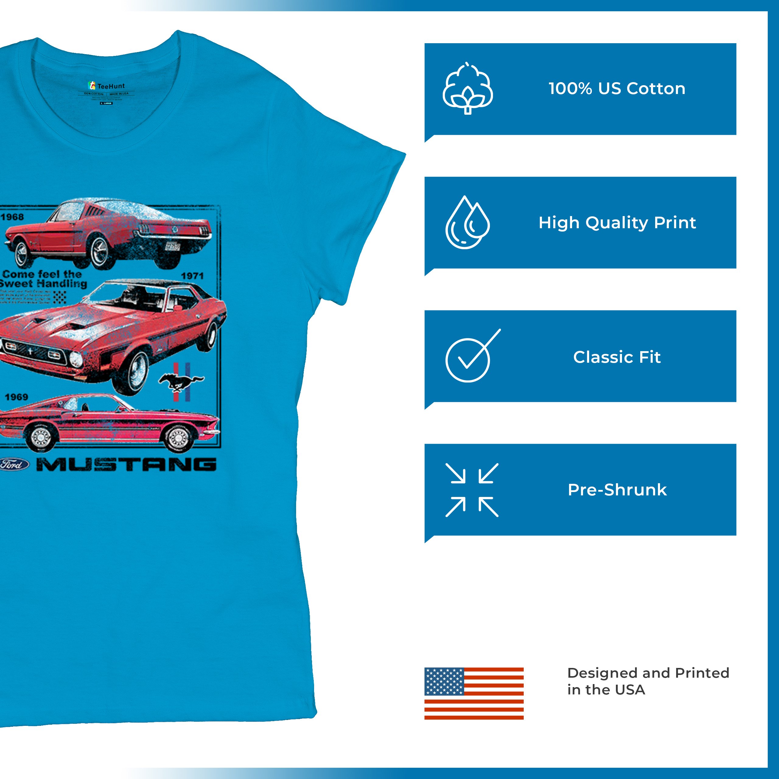 Ford Mustang Poster 1968 1969 1971 T-Shirt Performance Muscle Car Damen Tee - Bild 21 von 29
