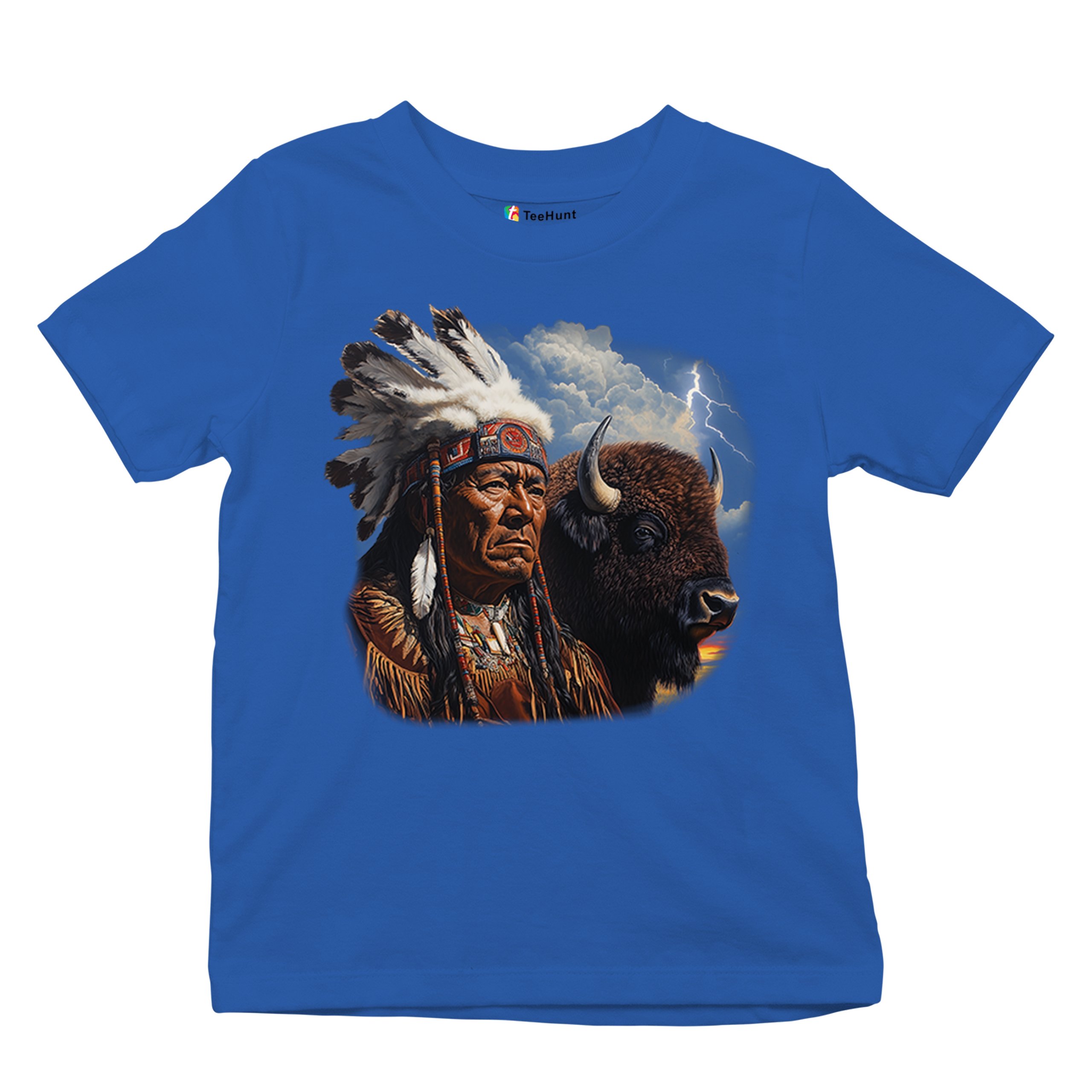 Native American Bison Chief Youth T-shirt Spiritual Buffalo Tribal Totem Kids - Picture 41 of 50