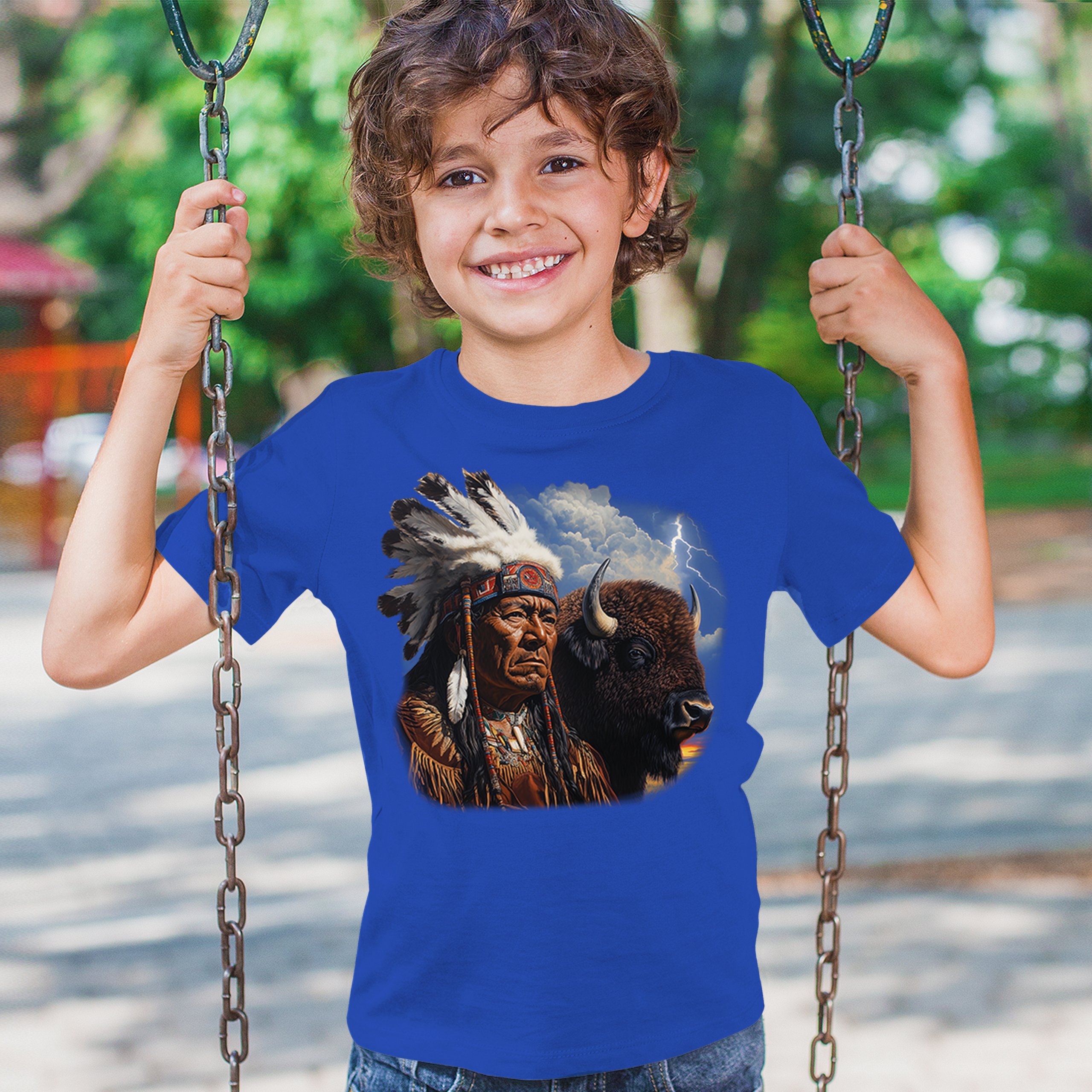 Native American Bison Chief Youth T-shirt Spiritual Buffalo Tribal Totem Kids - Picture 40 of 50