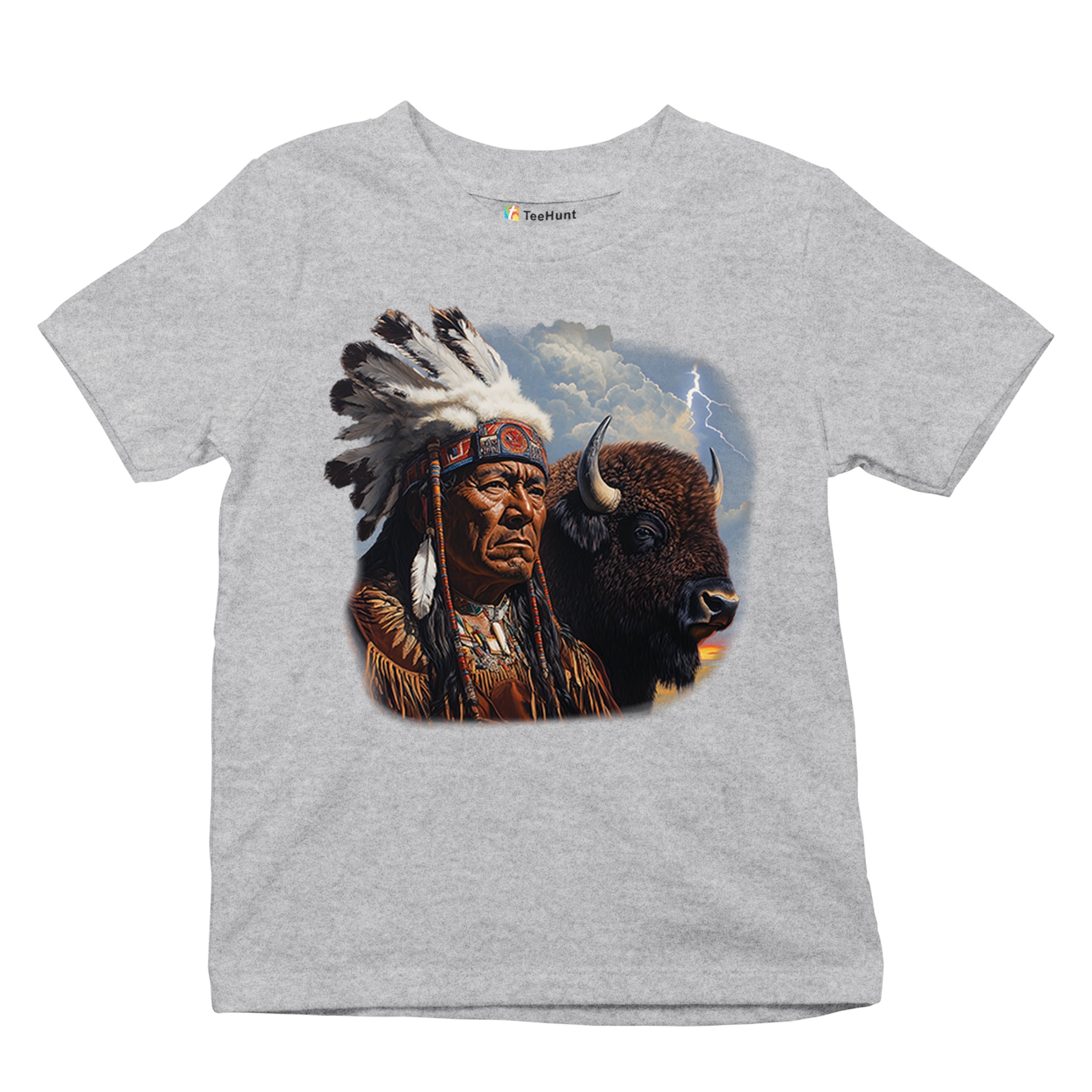Native American Bison Chief Youth T-shirt Spiritual Buffalo Tribal Totem Kids - Picture 13 of 50