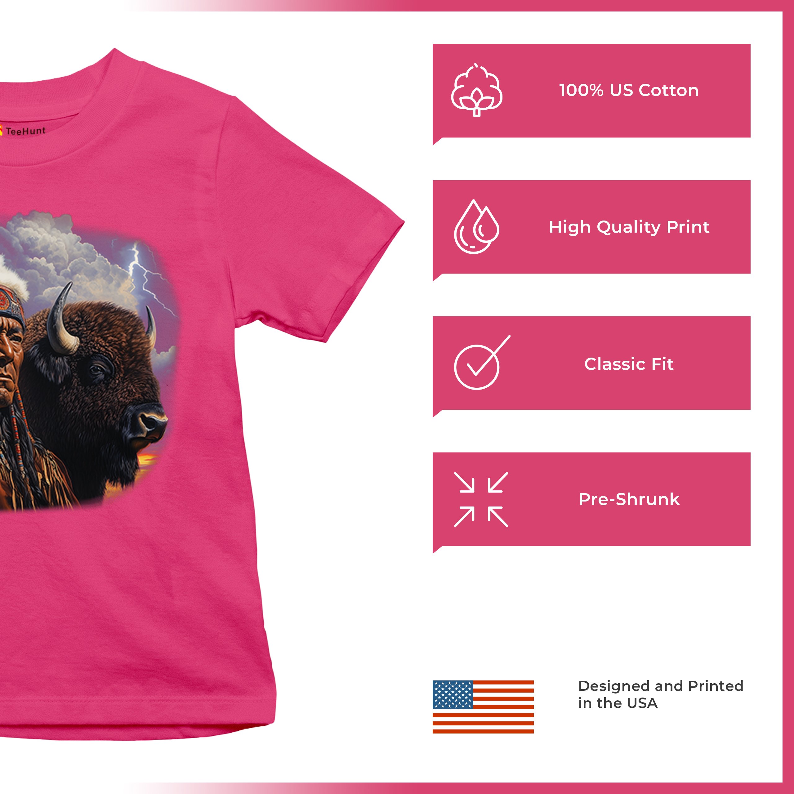 Native American Bison Chief Youth T-shirt Spiritual Buffalo Tribal Totem Kids - Picture 49 of 50