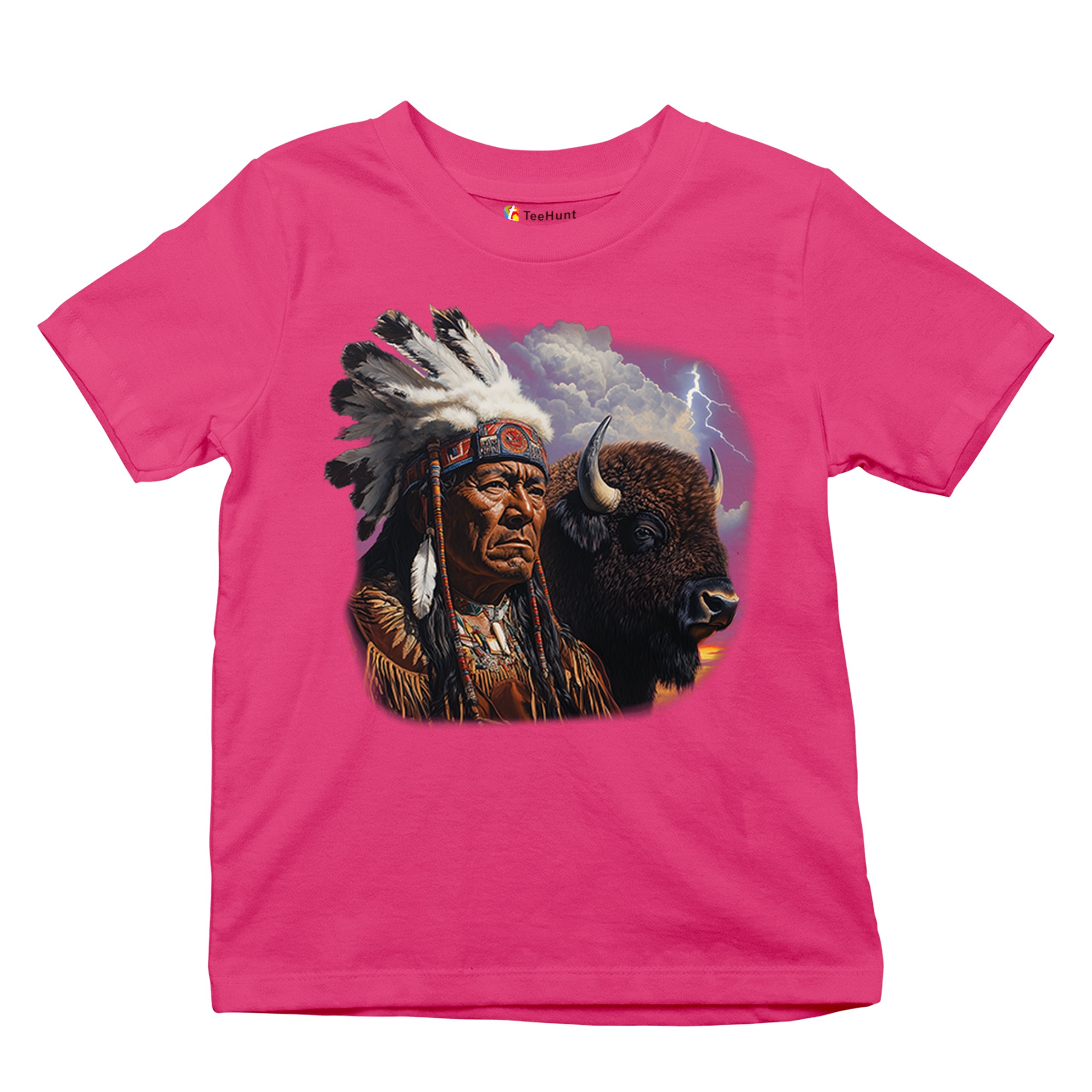 Native American Bison Chief Youth T-shirt Spiritual Buffalo Tribal Totem Kids - Picture 48 of 50
