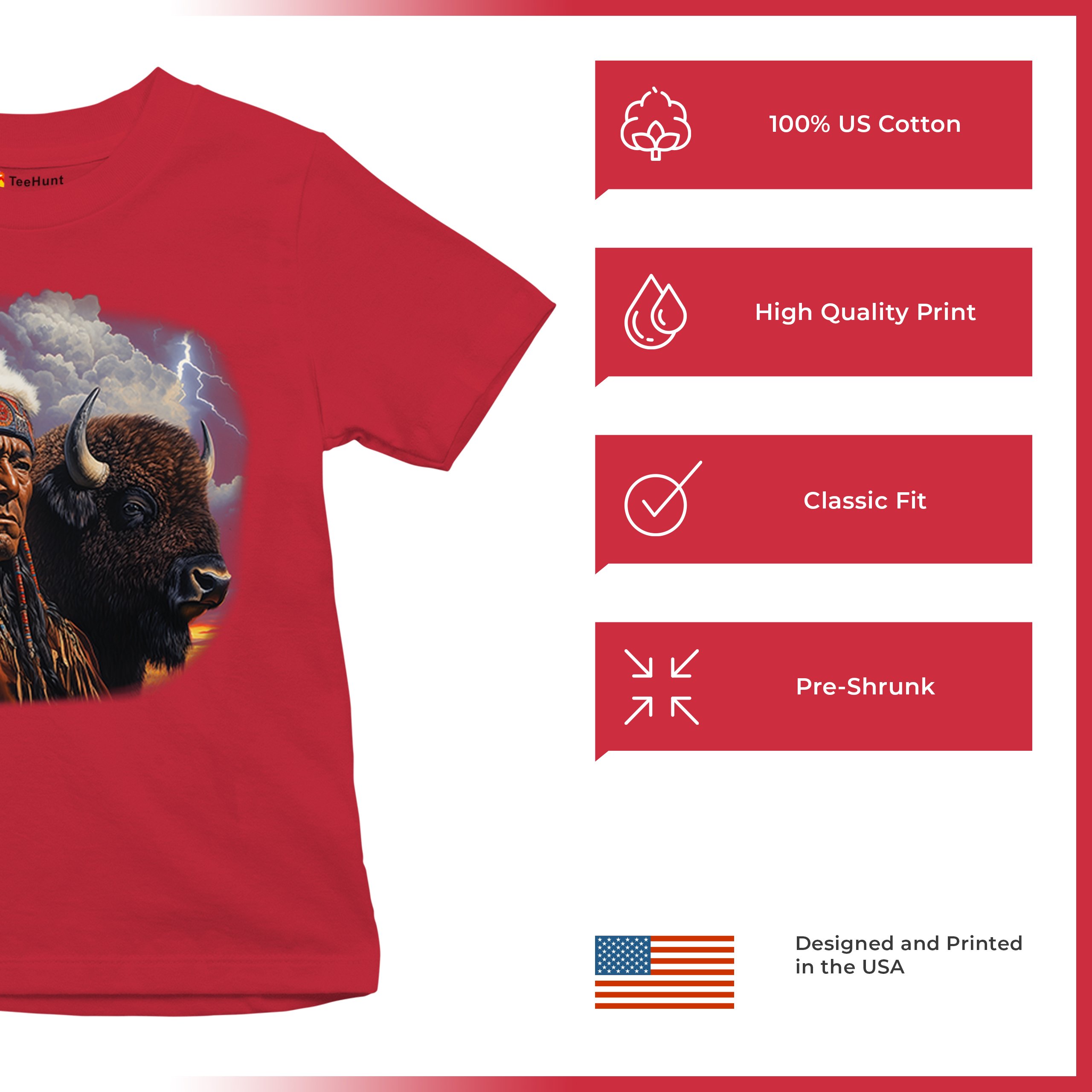 Native American Bison Chief Youth T-shirt Spiritual Buffalo Tribal Totem Kids - Picture 21 of 50