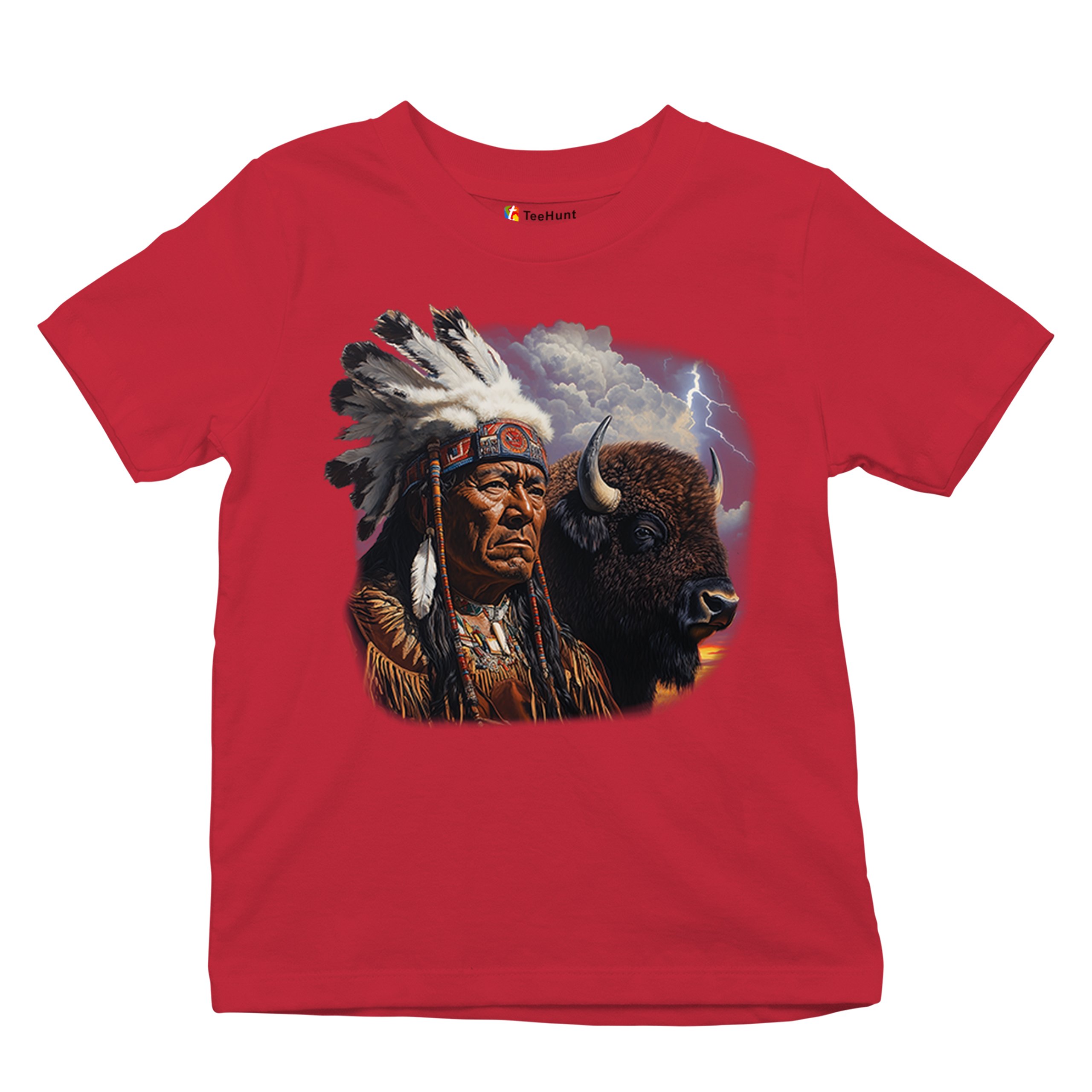 Native American Bison Chief Youth T-shirt Spiritual Buffalo Tribal Totem Kids - Picture 20 of 50