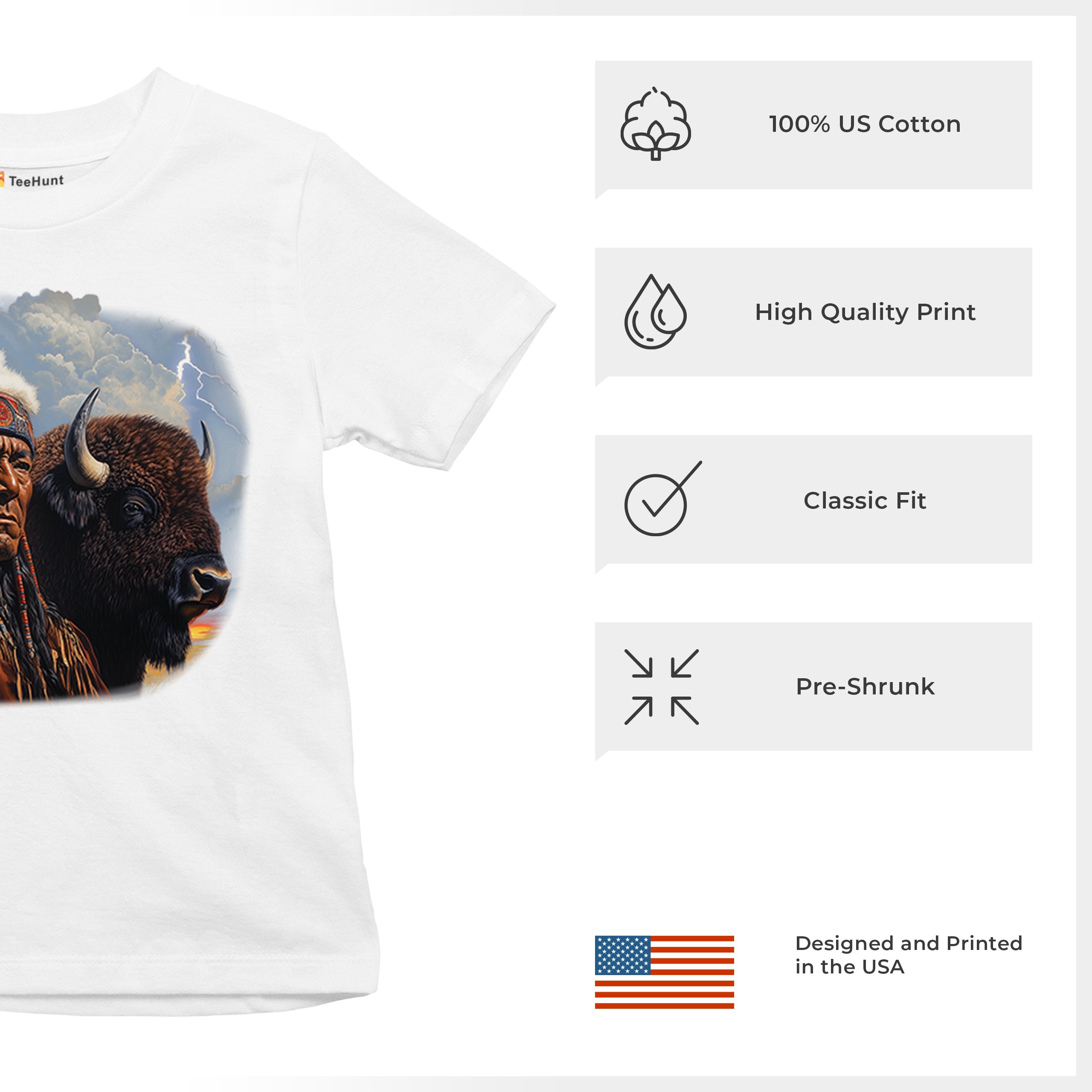 Native American Bison Chief Youth T-shirt Spiritual Buffalo Tribal Totem Kids - Picture 28 of 50
