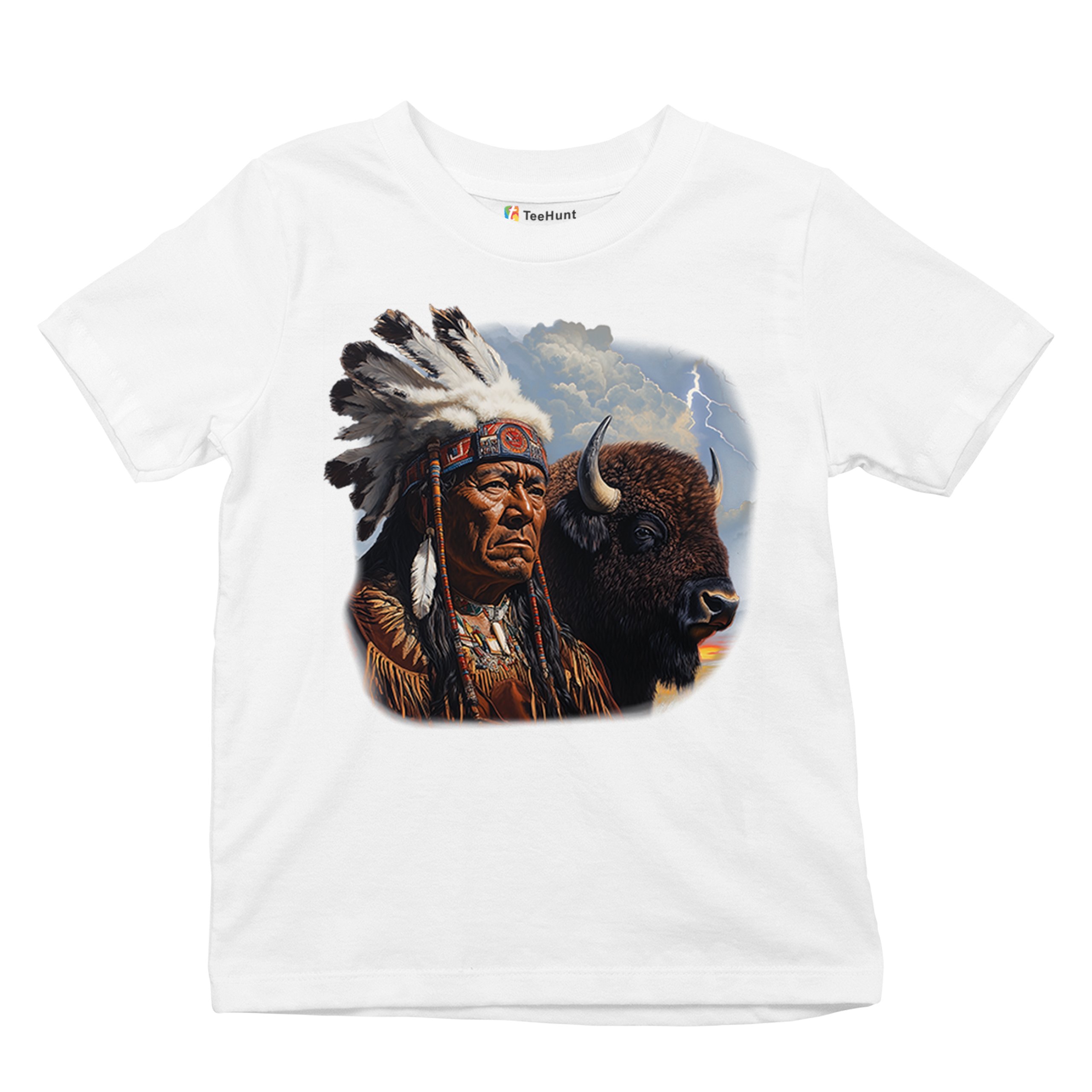 Native American Bison Chief Youth T-shirt Spiritual Buffalo Tribal Totem Kids - Picture 27 of 50