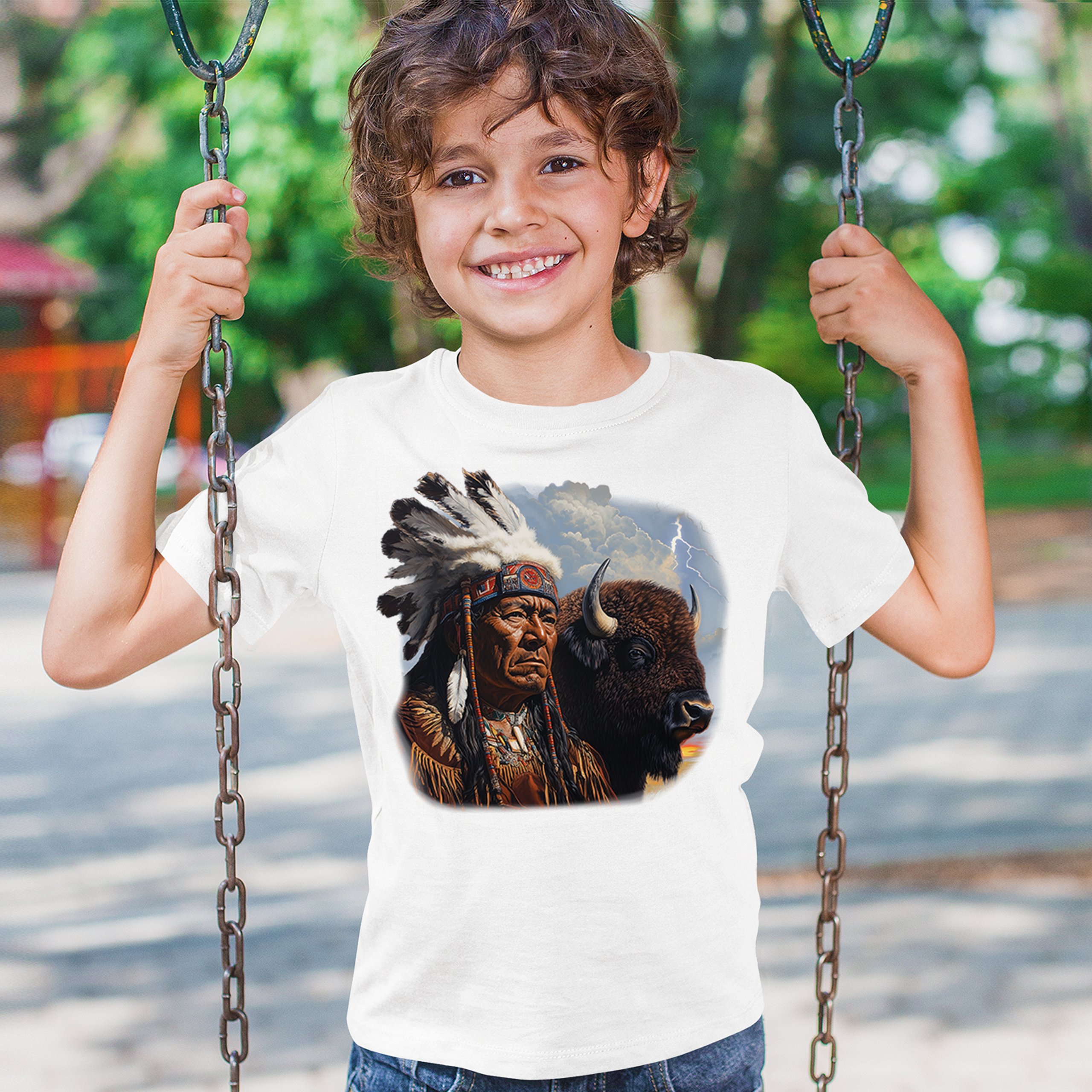 Native American Bison Chief Youth T-shirt Spiritual Buffalo Tribal Totem Kids - Picture 26 of 50