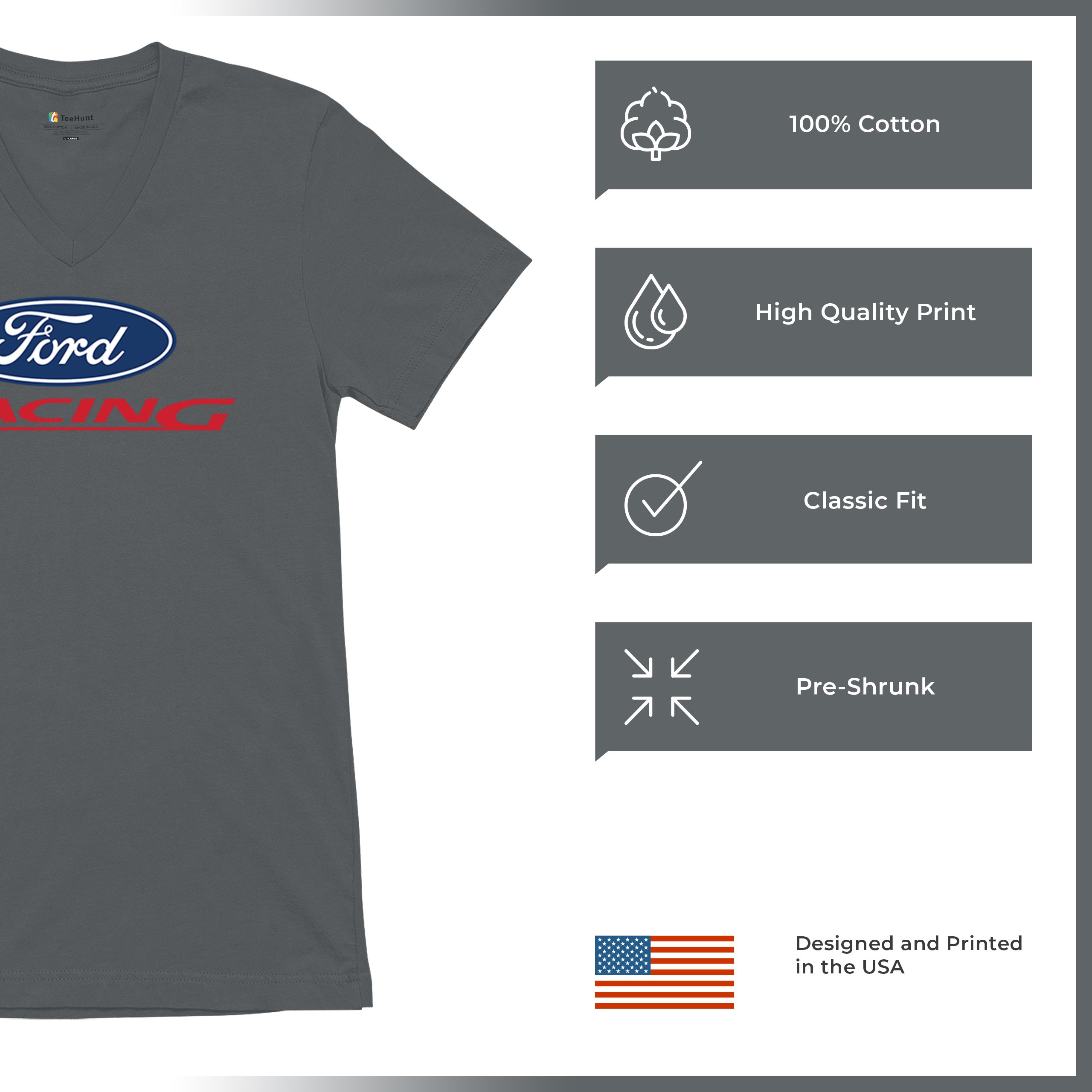 Ford Racing V-Neck T-shirt Muscle Car Mustang Shelby GT Boss Mach1 USA Tee - Picture 21 of 22