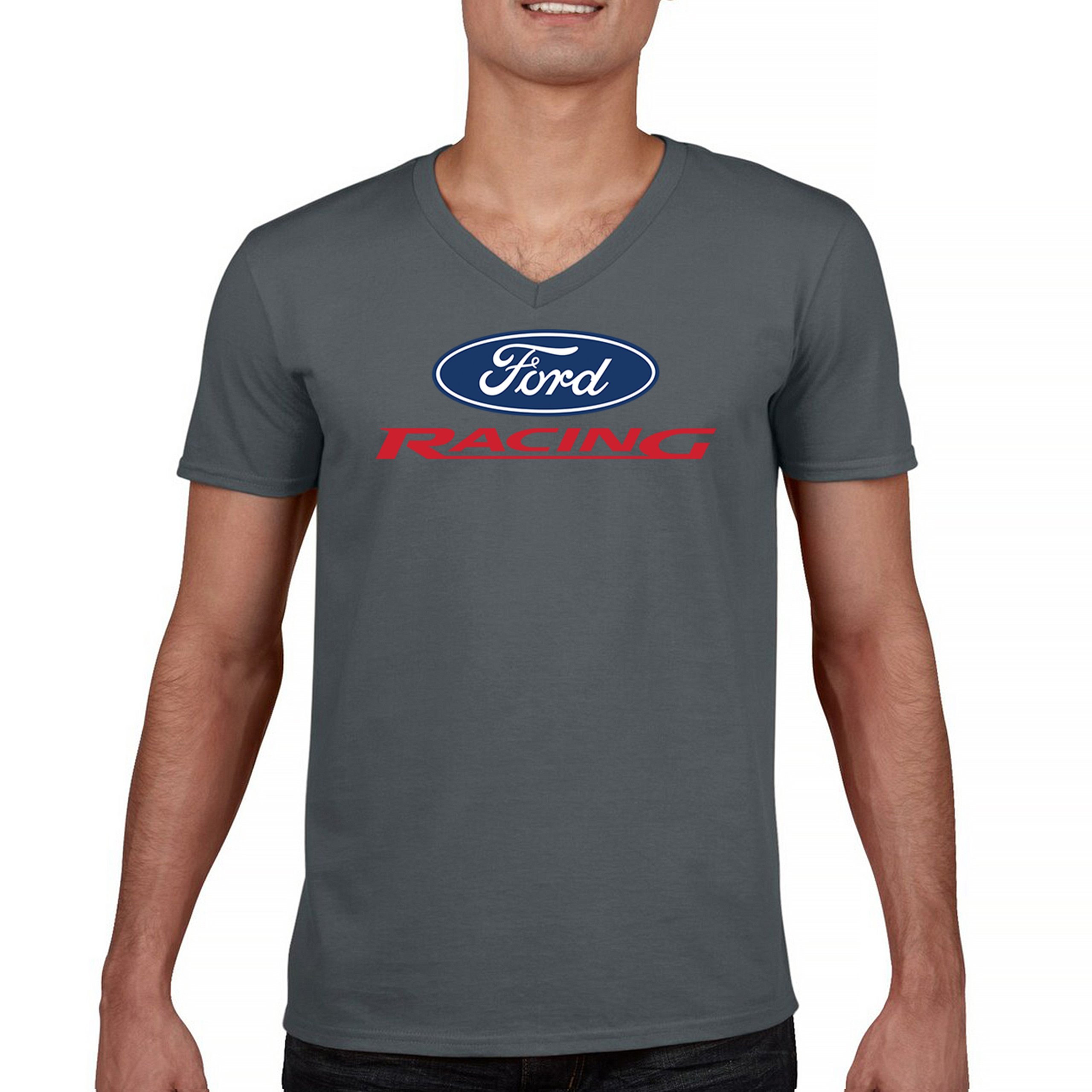 Ford Racing V-Neck T-shirt Muscle Car Mustang Shelby GT Boss Mach1 USA Tee - Picture 16 of 22