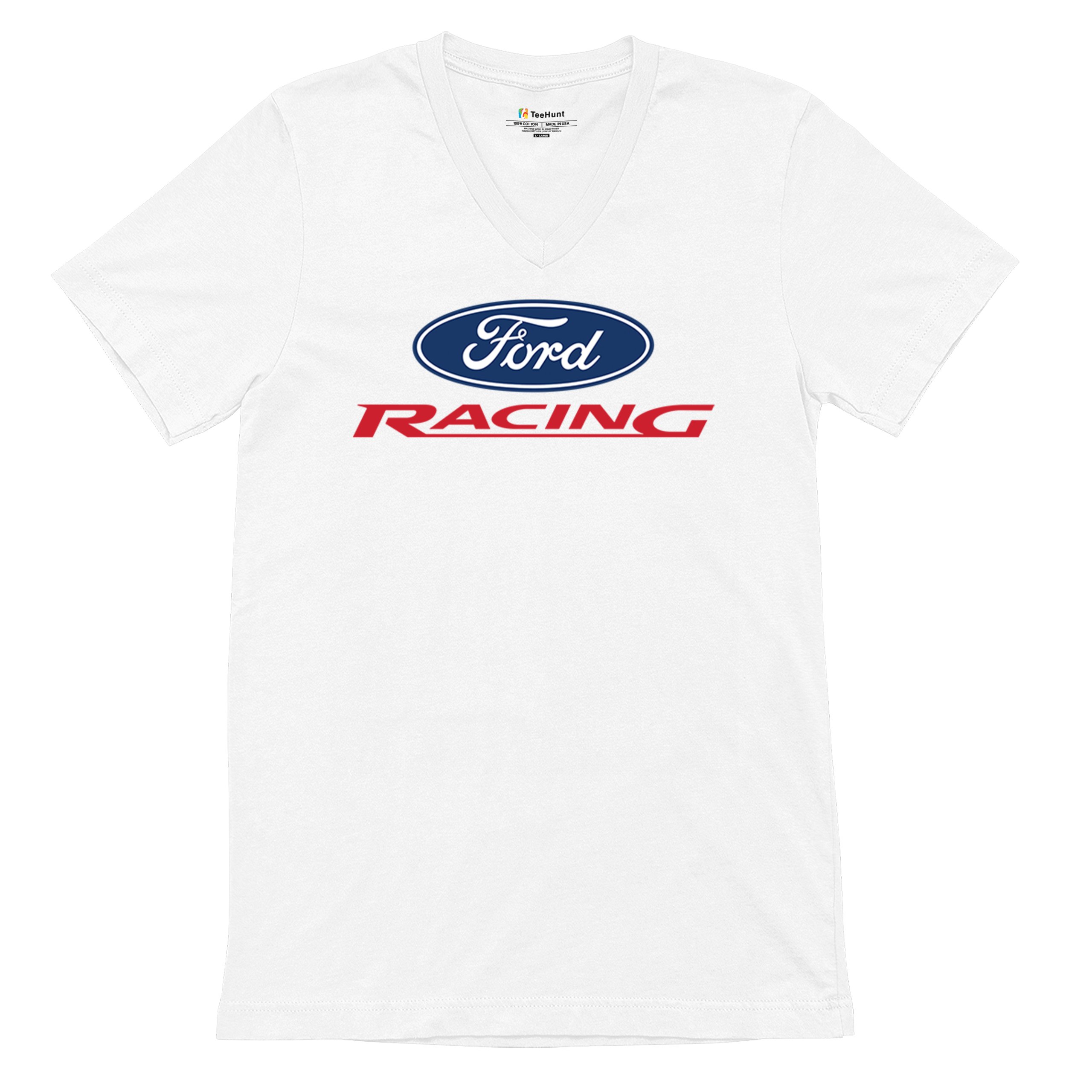 Ford Racing V-Neck T-shirt Muscle Car Mustang Shelby GT Boss Mach1 USA Tee - Picture 13 of 22