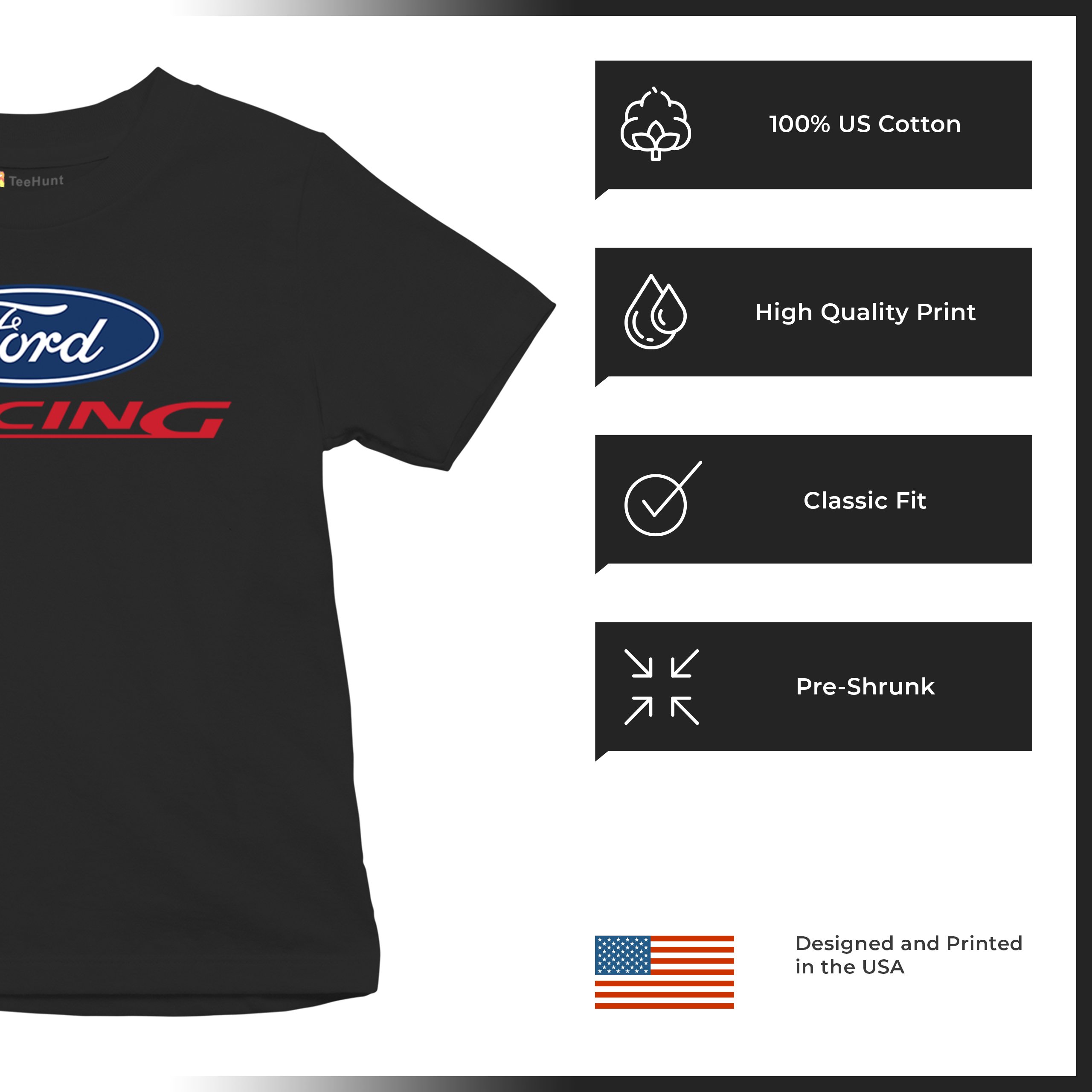 Ford Racing Youth T-shirt Muscle Car Mustang Shelby GT Boss Mach1 USA Kids - Picture 7 of 43
