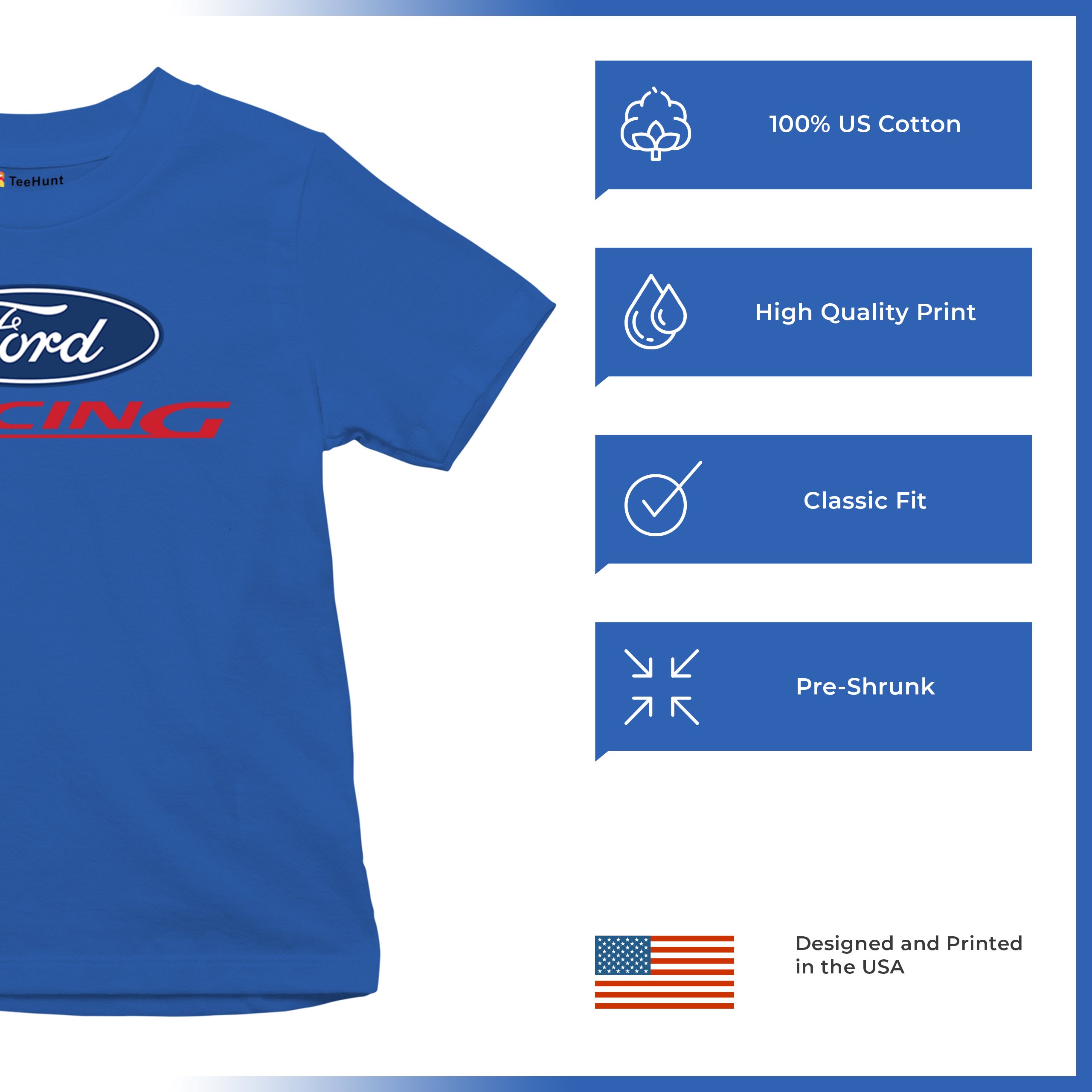 Ford Racing Youth T-shirt Muscle Car Mustang Shelby GT Boss Mach1 USA Kids - Picture 35 of 43