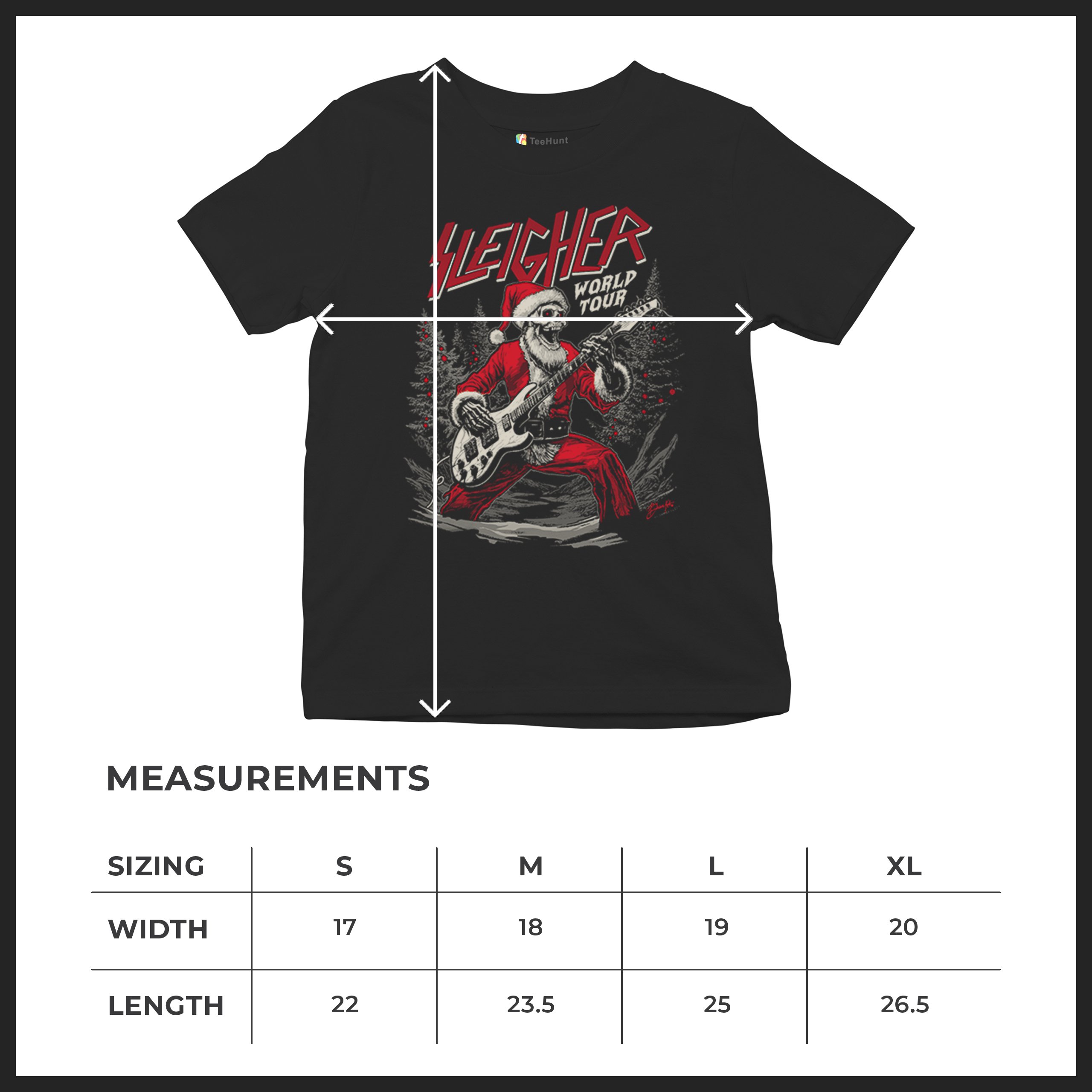 Sleigher World Tour Youth T-shirt Santa Skeleton Rock and Roll Christmas Kids - Picture 8 of 8