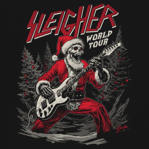 Sleigher World Tour Youth T-shirt Santa Skeleton Rock and Roll Christmas Kids - Picture 4 of 8