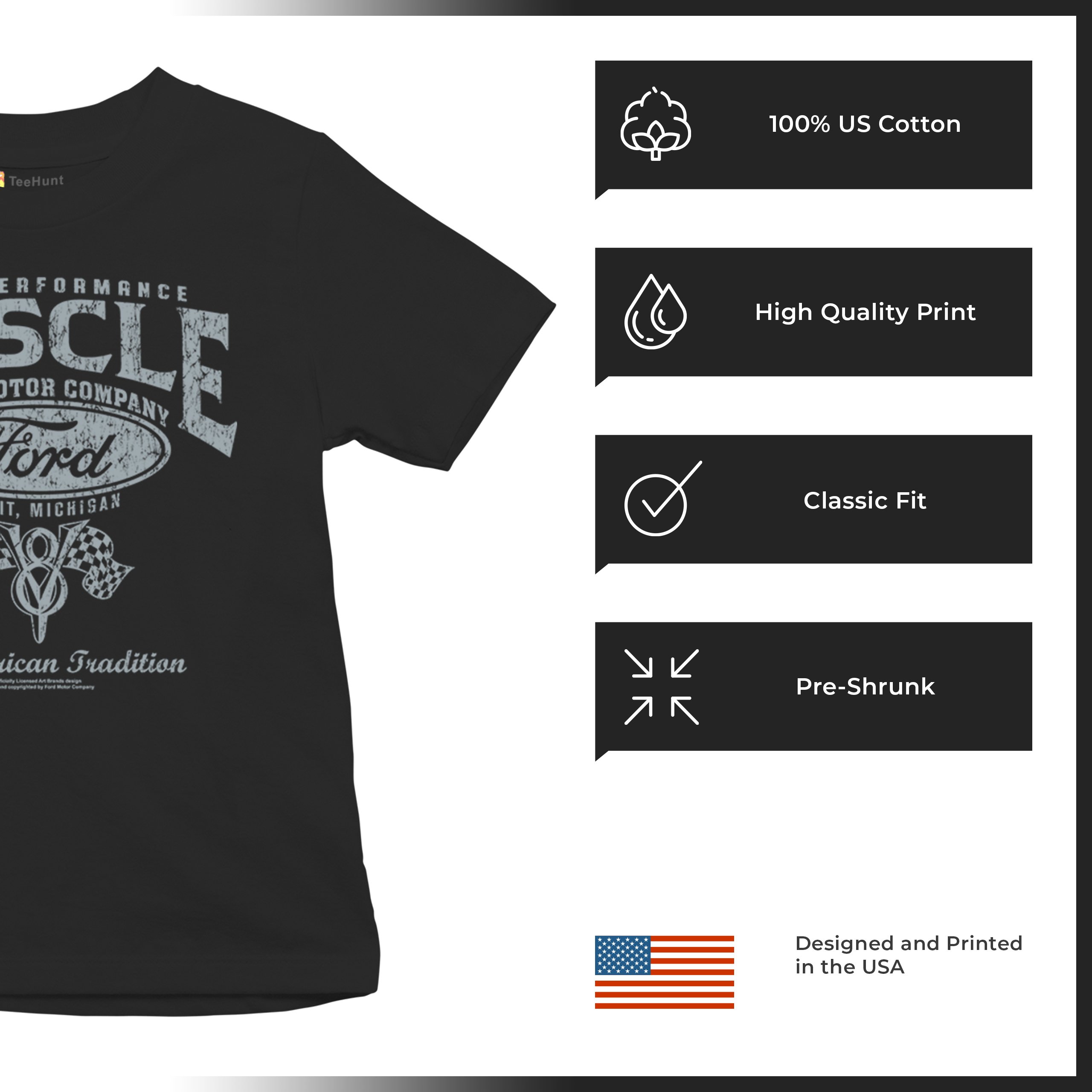 High Performance Muscle Ford Youth T-shirt American Tradition V8 Vintage Kids - Picture 7 of 43