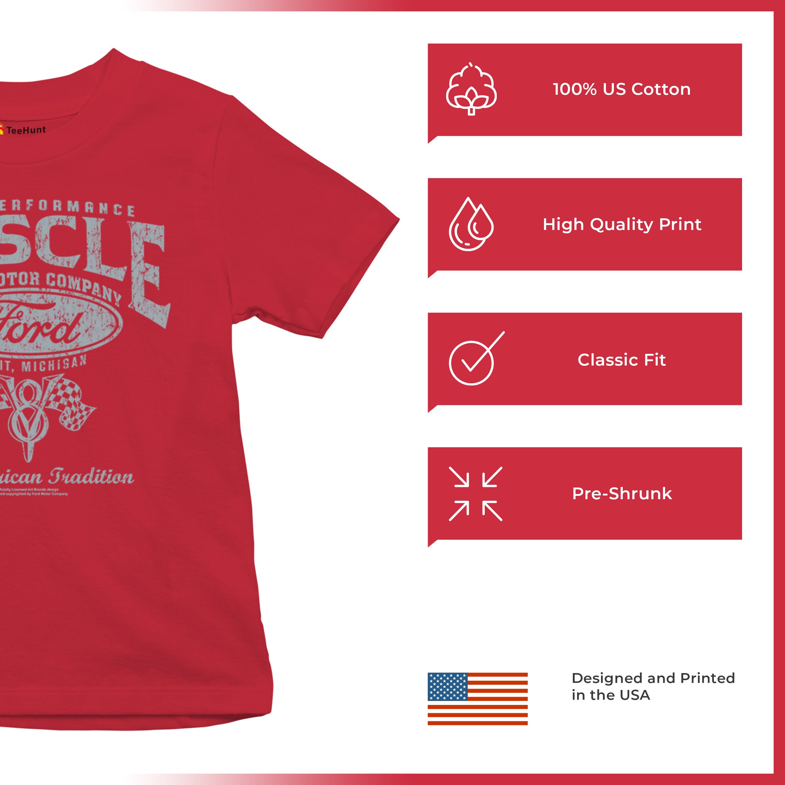 High Performance Muscle Ford Youth T-shirt American Tradition V8 Vintage Kids - Picture 14 of 43