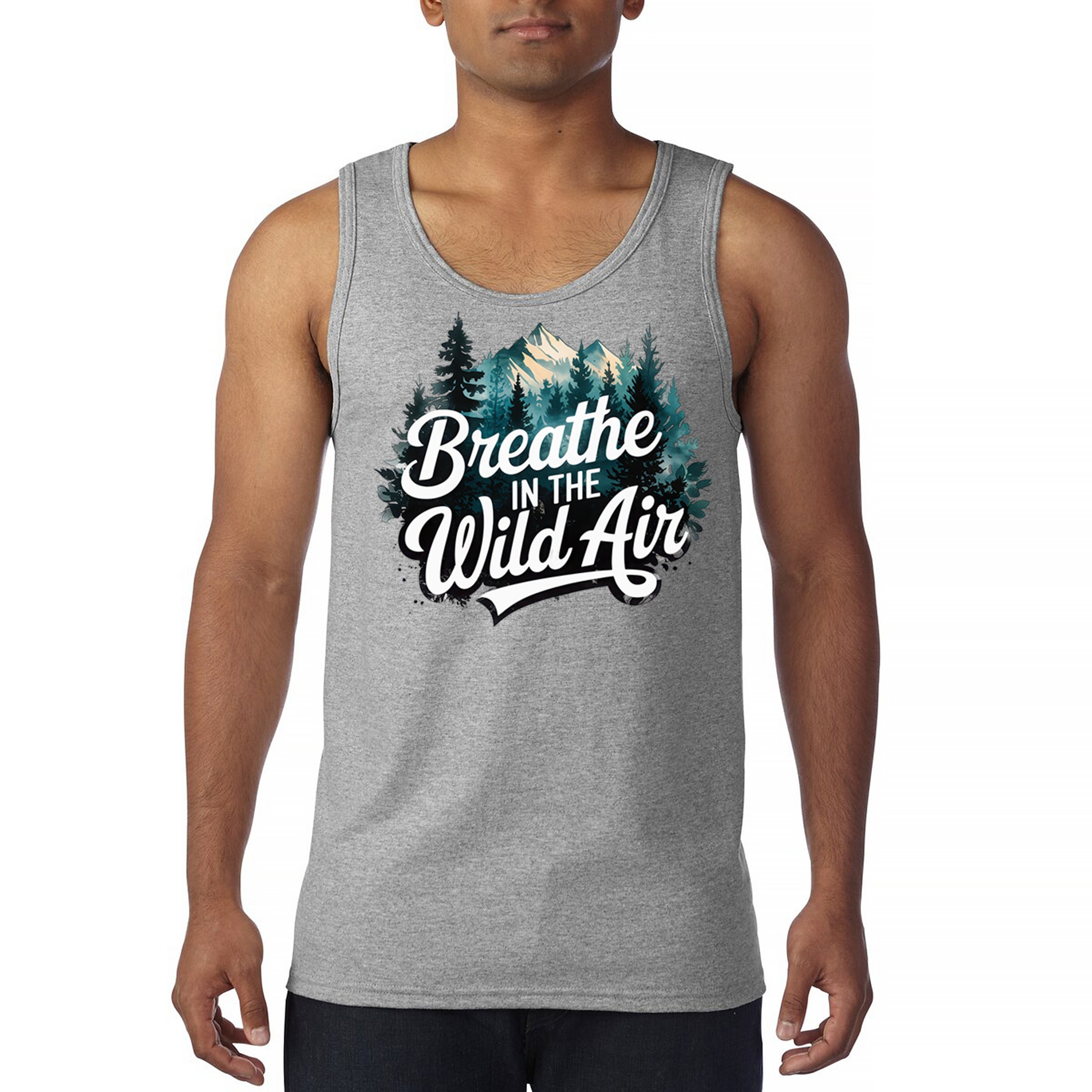 Breathe in the Air Camping Men’s Tank Top Happy Camper Hiking Campfire