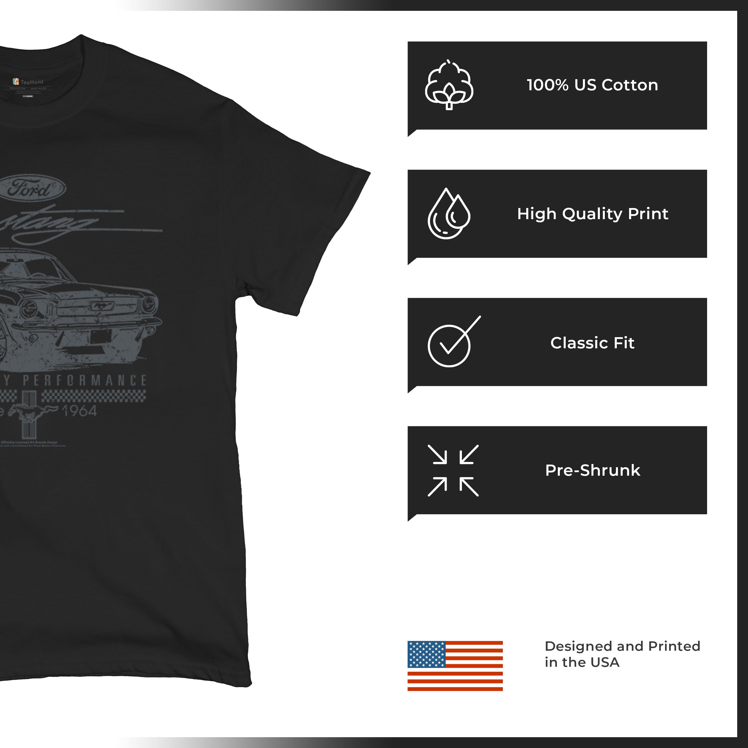 Mustang Legendary Performance Since Since 1964 T-shirt Ford Muscle Men's Tee - Picture 7 of 99