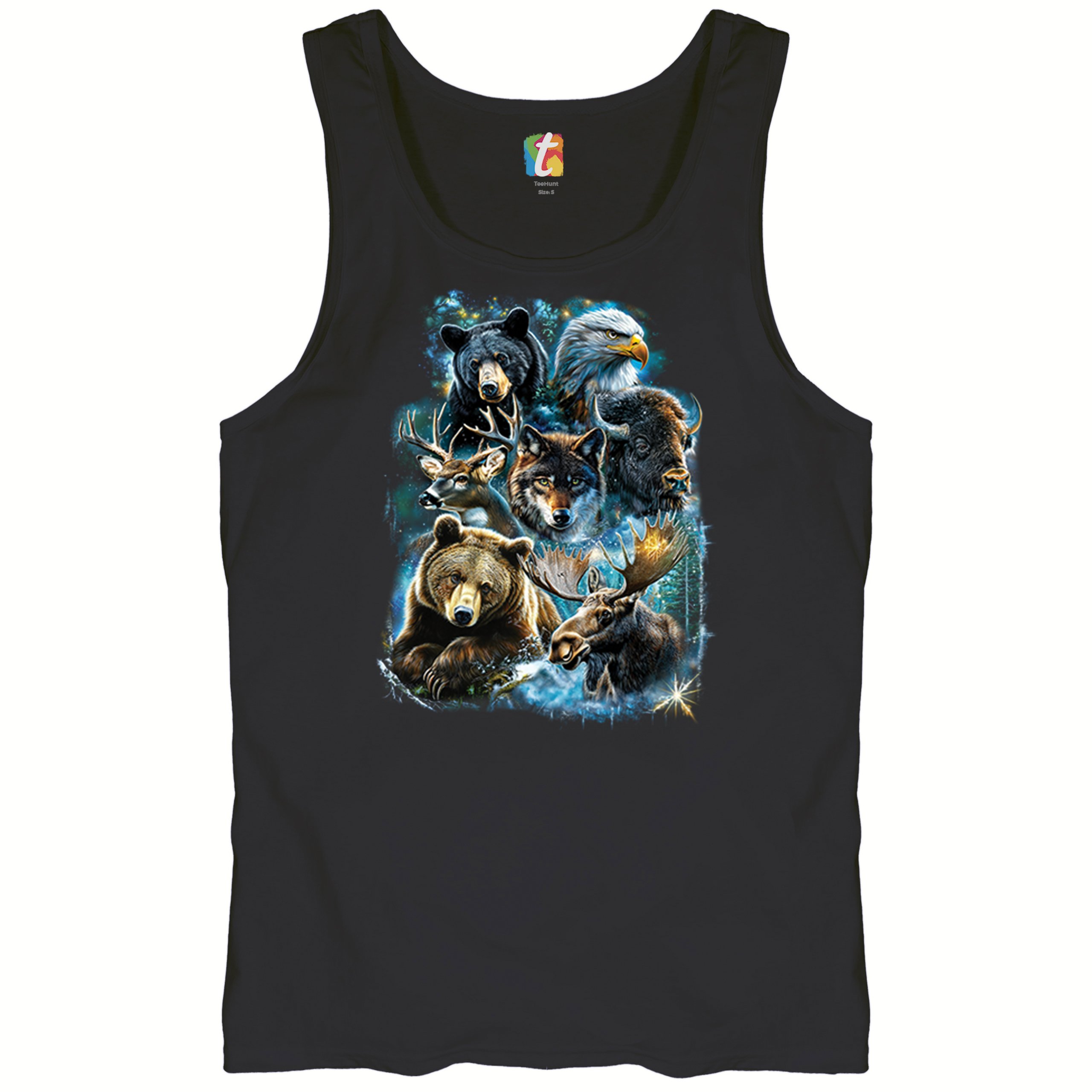 Wildlife Collage Tank Top Animal Nature Lovers Wolf Moose Forest Men's Top - Picture 6 of 43