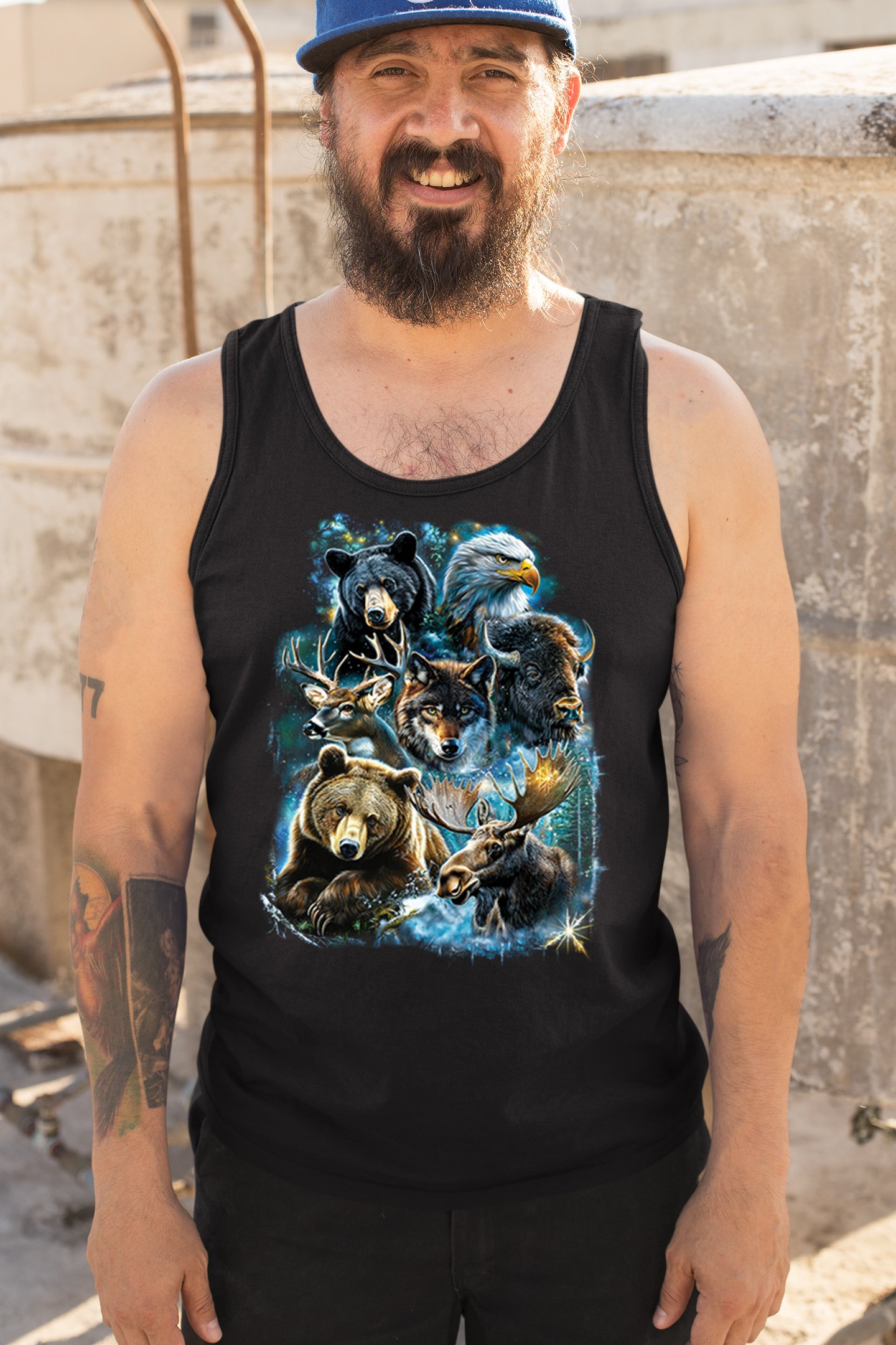 Wildlife Collage Tank Top Animal Nature Lovers Wolf Moose Forest Men's Top - Picture 5 of 43