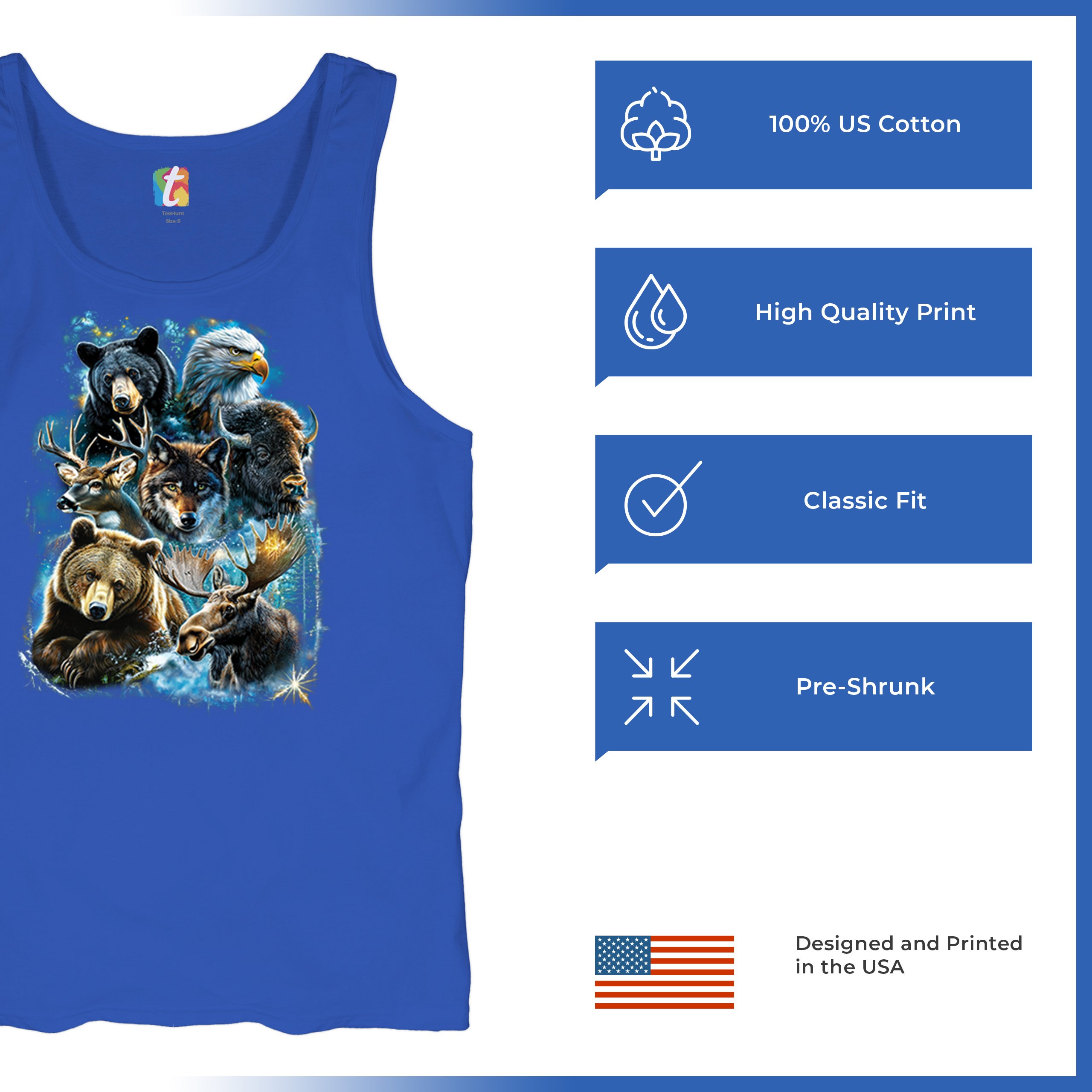 Wildlife Collage Tank Top Animal Nature Lovers Wolf Moose Forest Men's Top - Picture 42 of 43