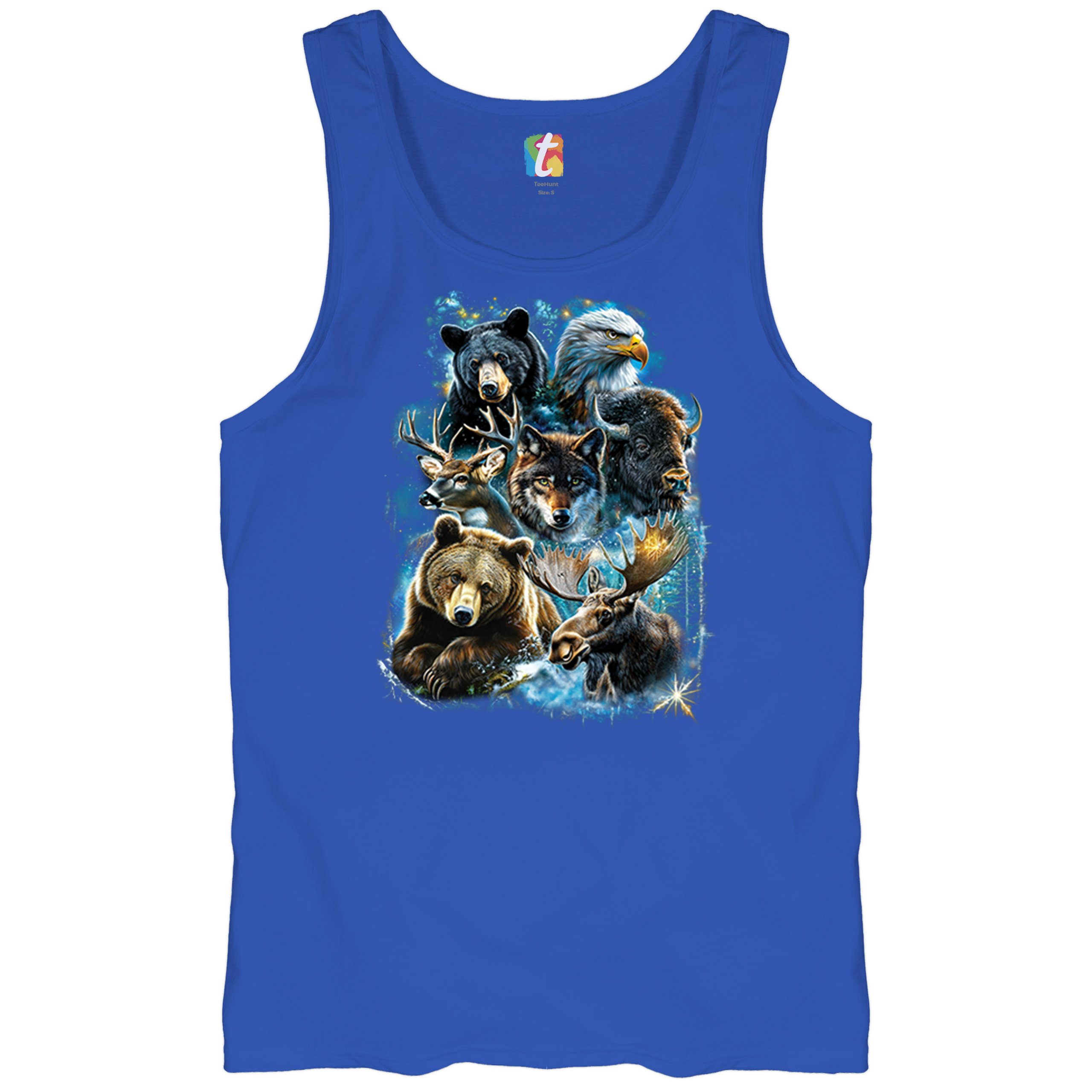 Wildlife Collage Tank Top Animal Nature Lovers Wolf Moose Forest Men's Top - Picture 41 of 43