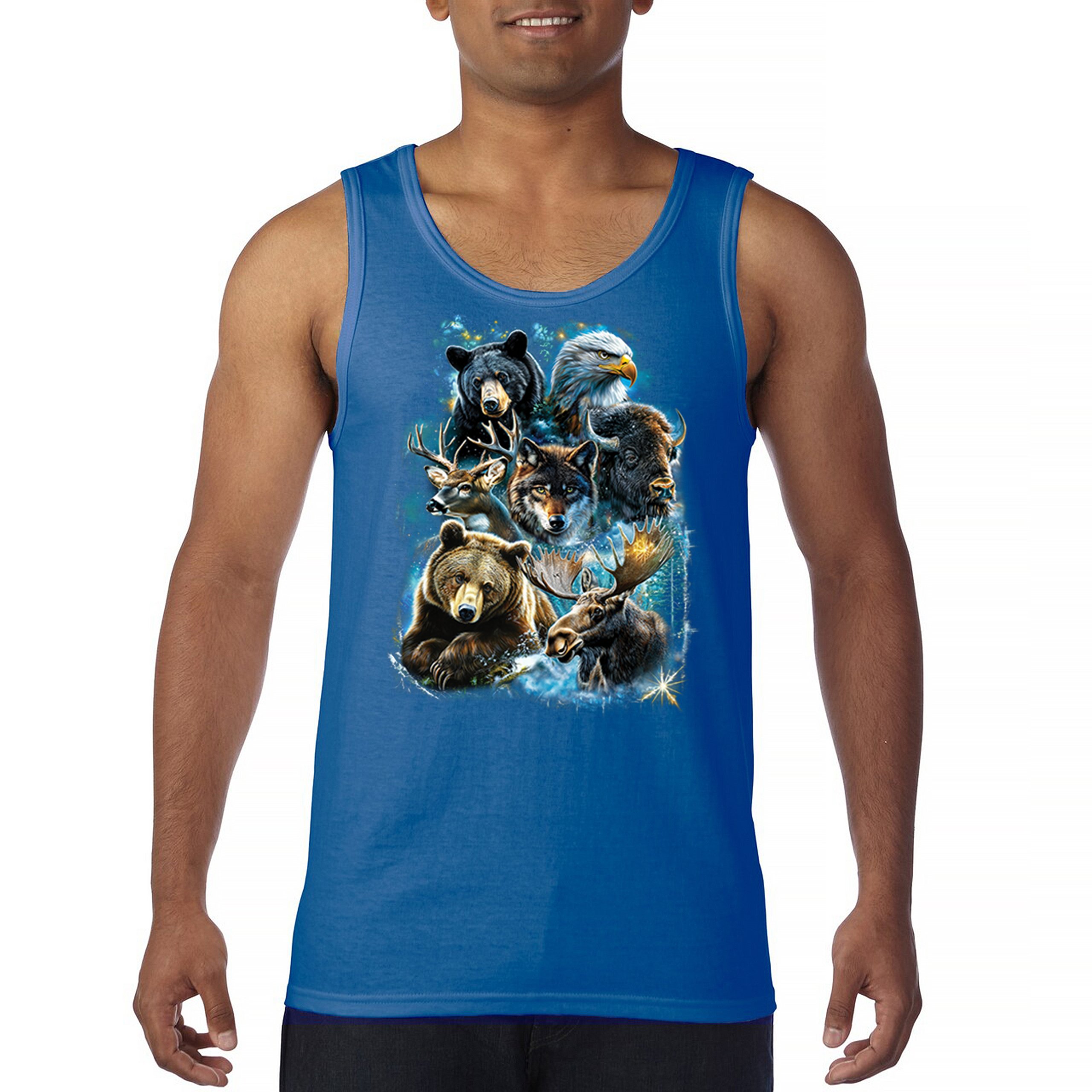 Wildlife Collage Tank Top Animal Nature Lovers Wolf Moose Forest Men's Top - Picture 37 of 43