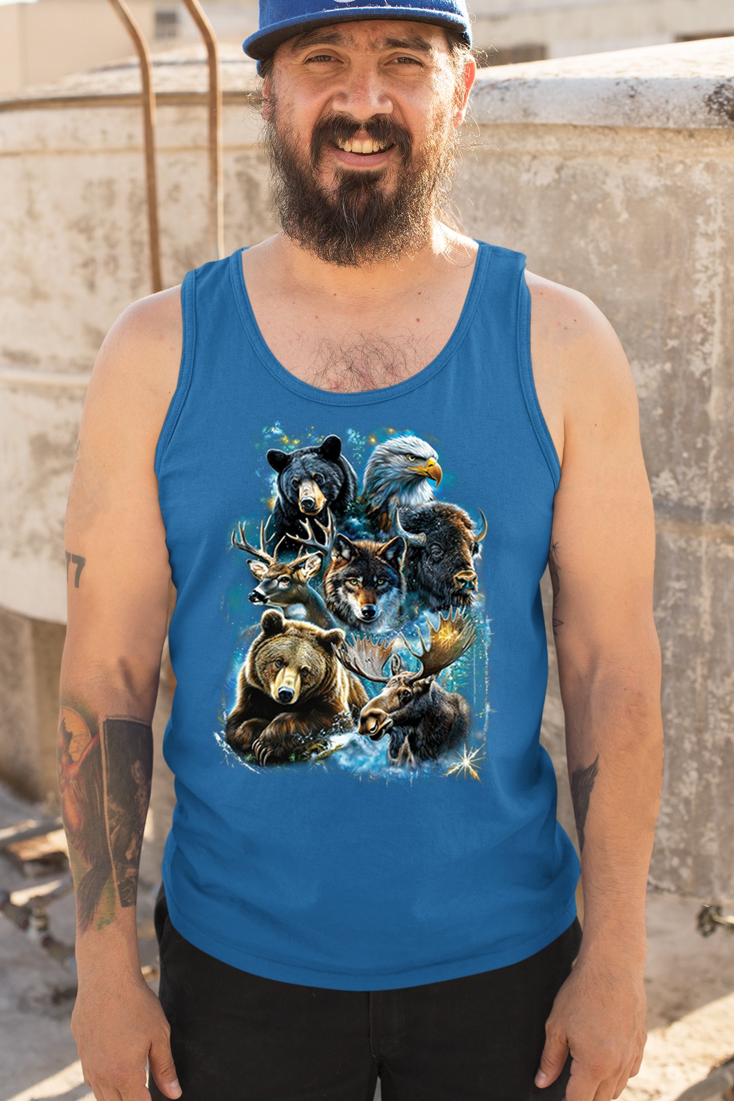 Wildlife Collage Tank Top Animal Nature Lovers Wolf Moose Forest Men's Top - Picture 40 of 43