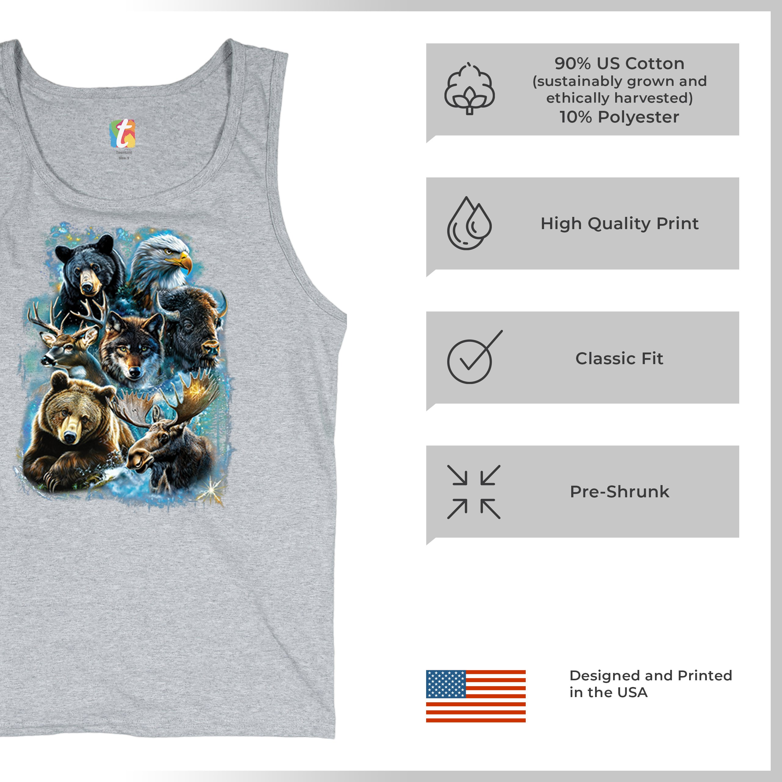 Wildlife Collage Tank Top Animal Nature Lovers Wolf Moose Forest Men's Top - Picture 14 of 43