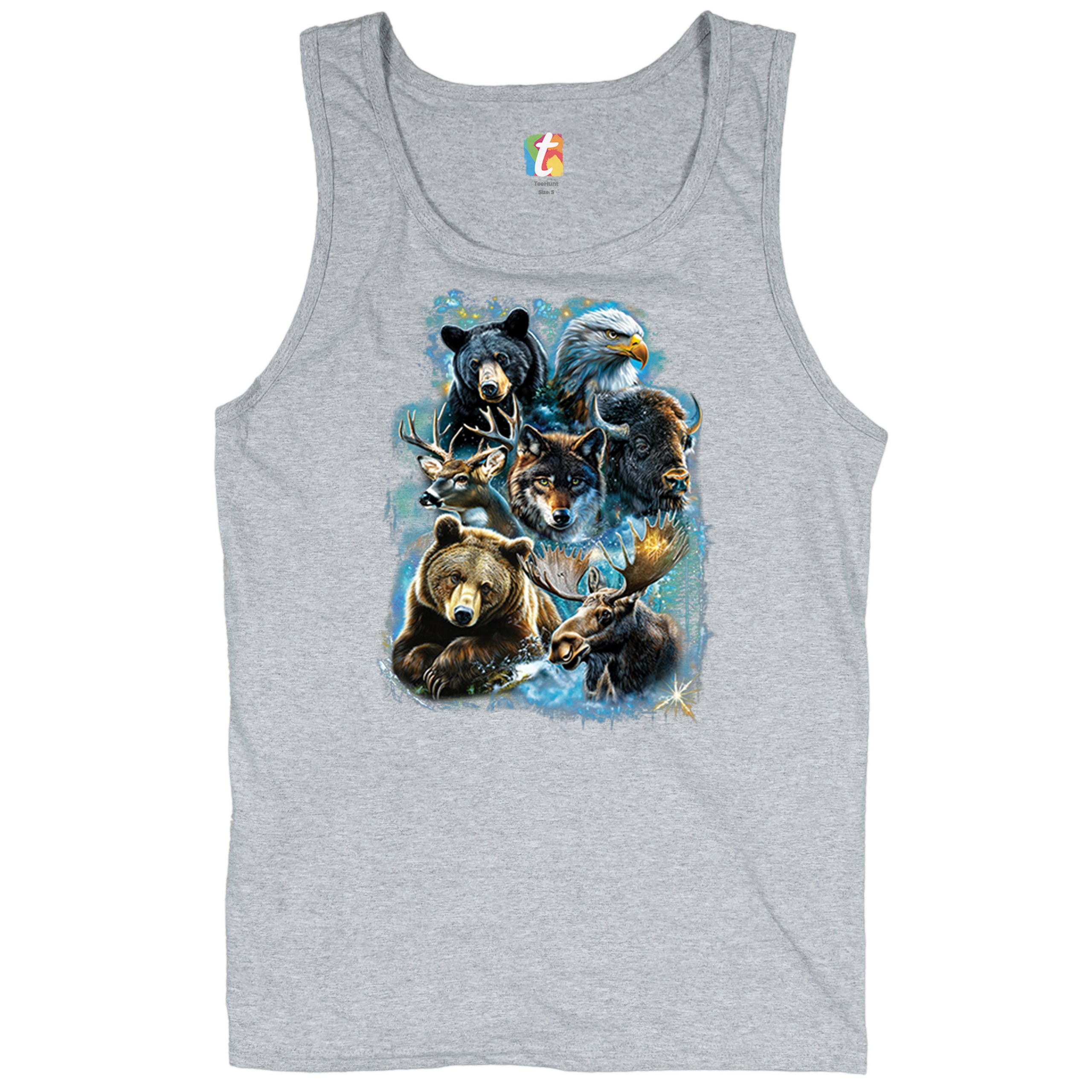 Wildlife Collage Tank Top Animal Nature Lovers Wolf Moose Forest Men's Top - Picture 13 of 43