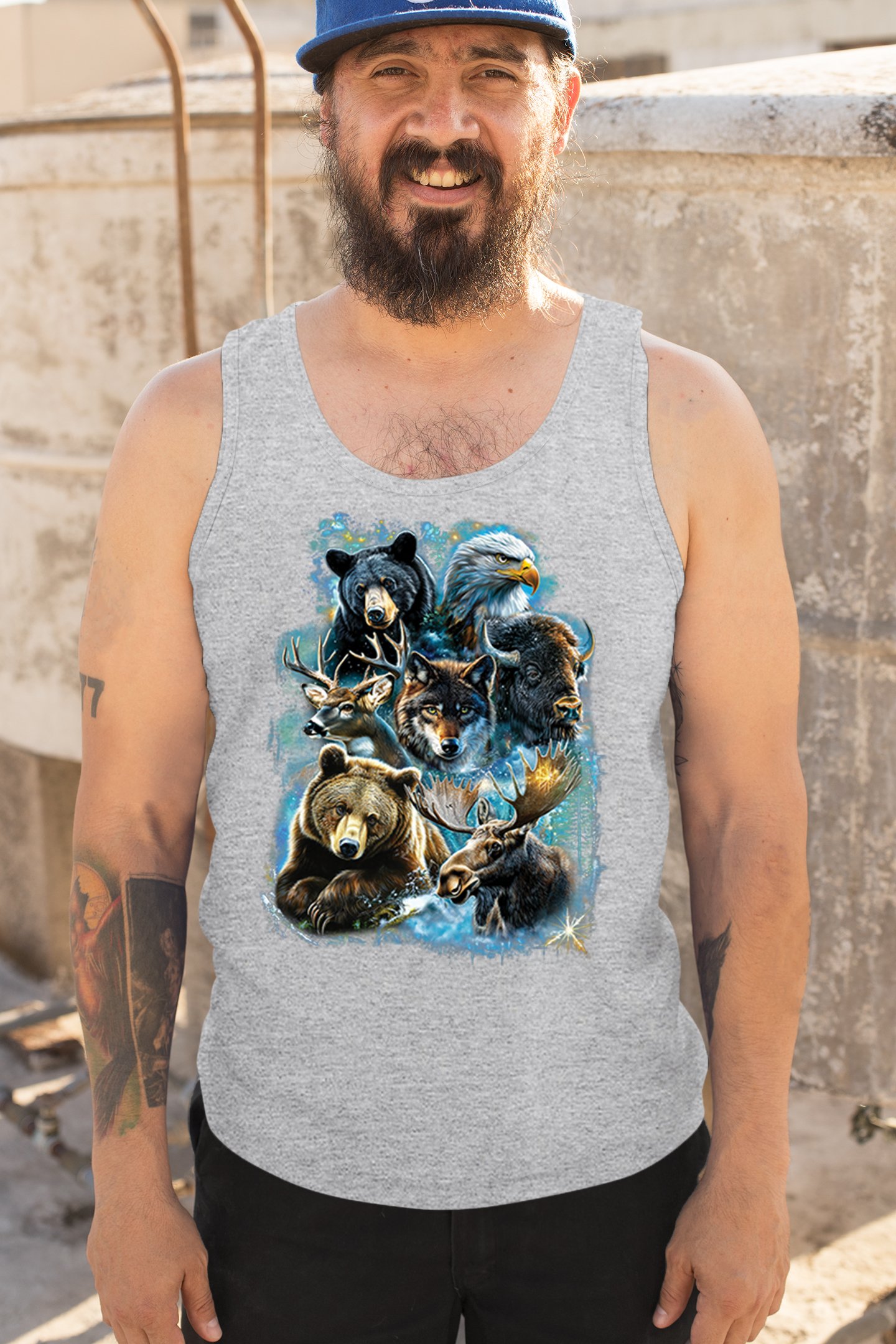 Wildlife Collage Tank Top Animal Nature Lovers Wolf Moose Forest Men's Top - Picture 12 of 43