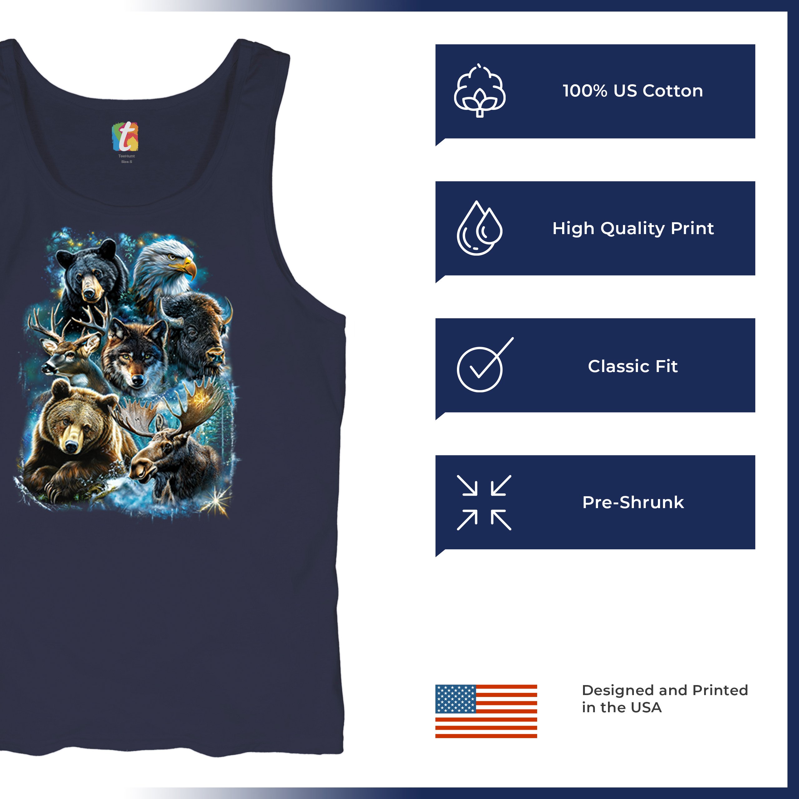 Wildlife Collage Tank Top Animal Nature Lovers Wolf Moose Forest Men's Top - Picture 35 of 43