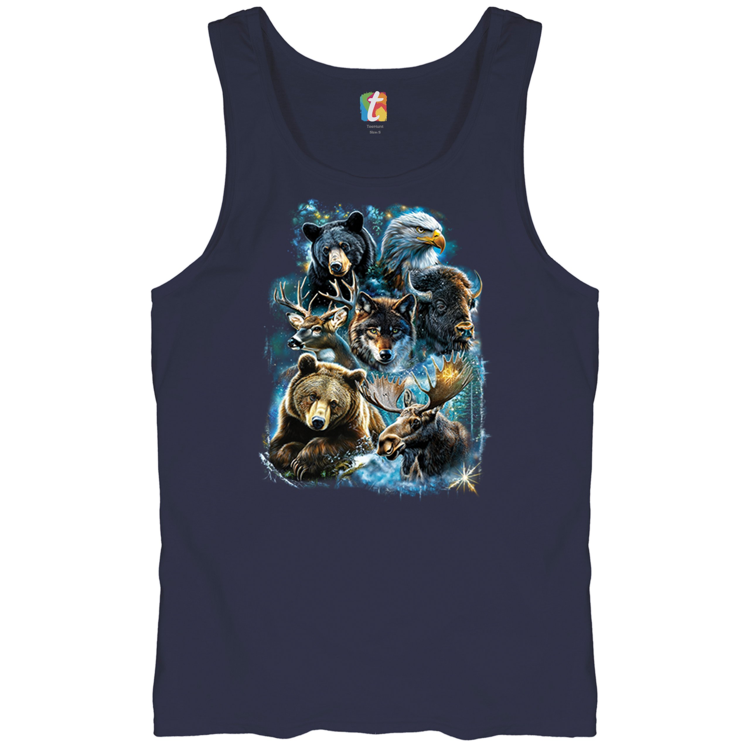 Wildlife Collage Tank Top Animal Nature Lovers Wolf Moose Forest Men's Top - Picture 34 of 43